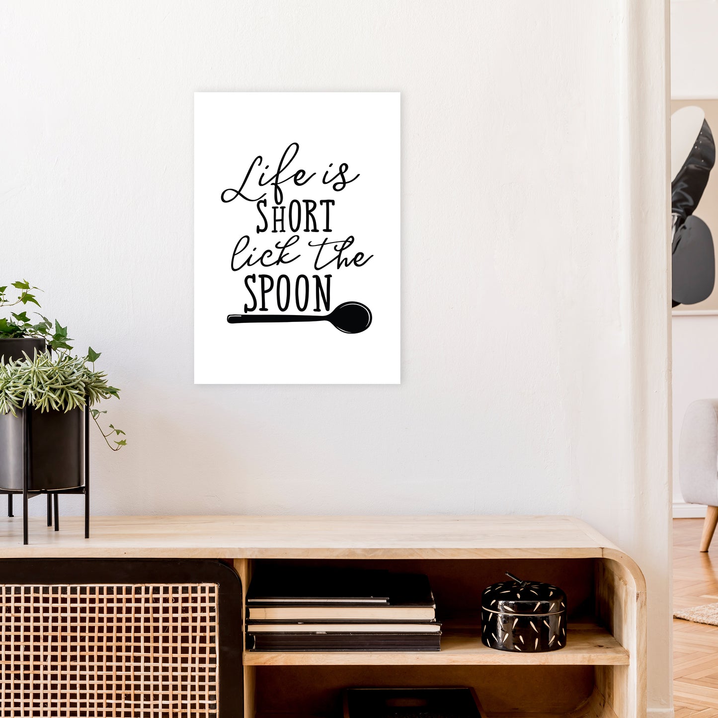 Life Is Short Lick The Spoon Art Print by Pixy Paper A2 Black Frame