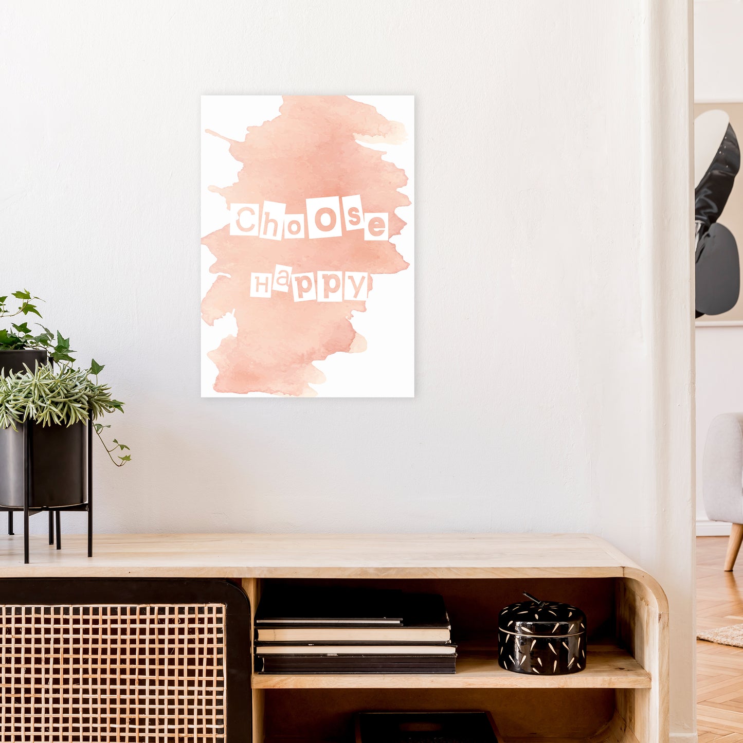 Choose Happy Watercolour Art Print by Pixy Paper A2 Black Frame