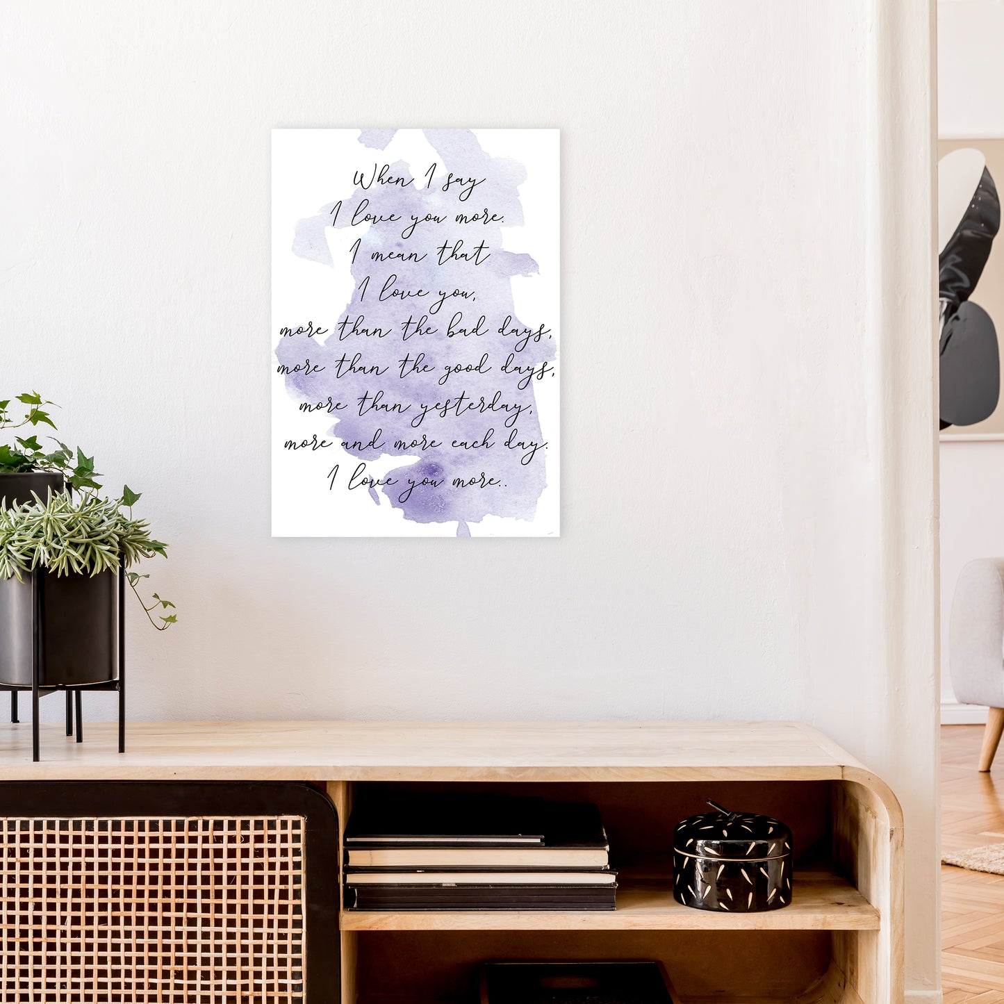 Love You More Purple Art Print by Pixy Paper A2 Black Frame