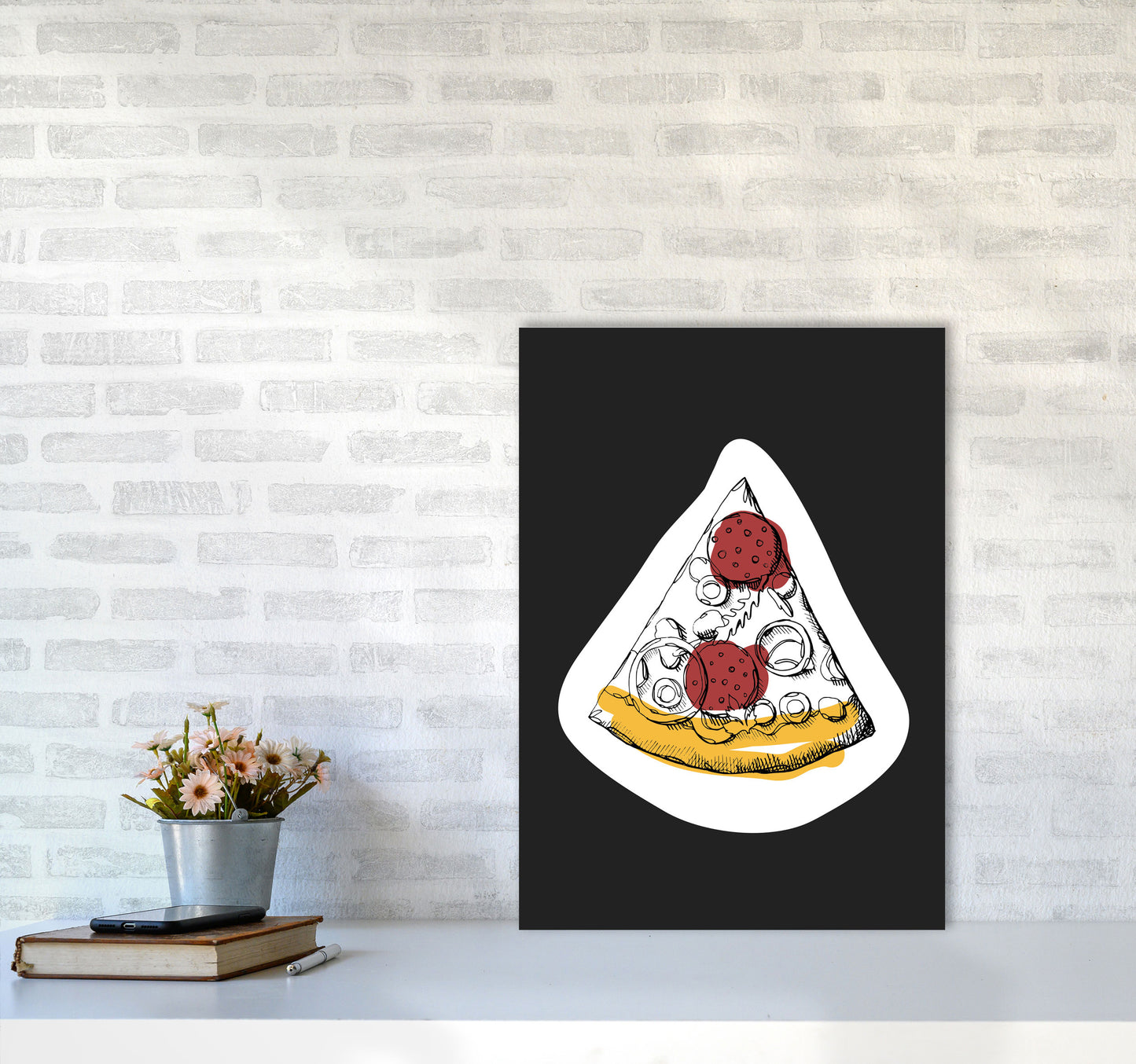 Kitchen Pop Pizza Off Black Art Print by Pixy Paper A2 Black Frame