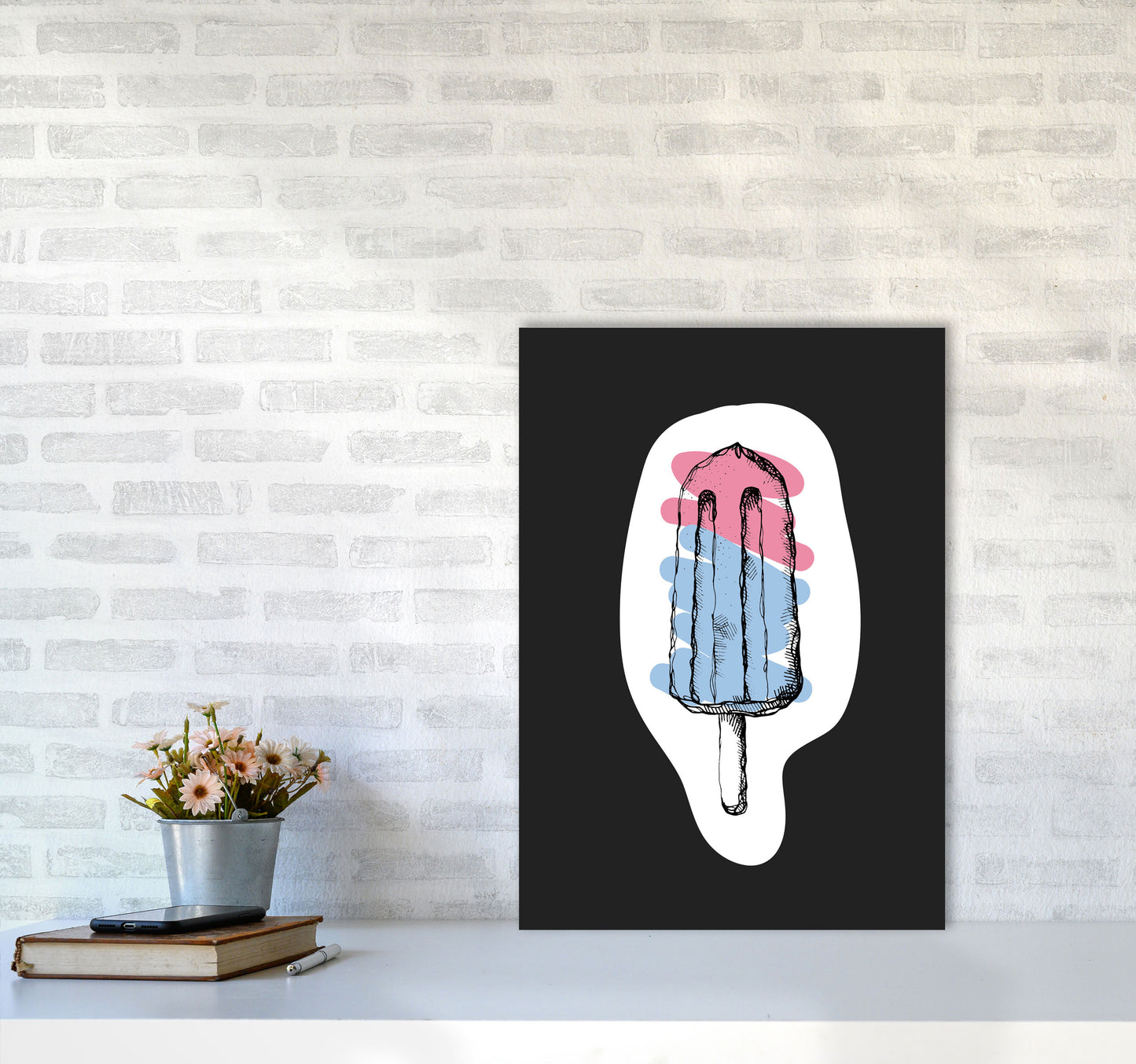 Kitchen Pop Ice Lolly Off Black Art Print by Pixy Paper A2 Black Frame