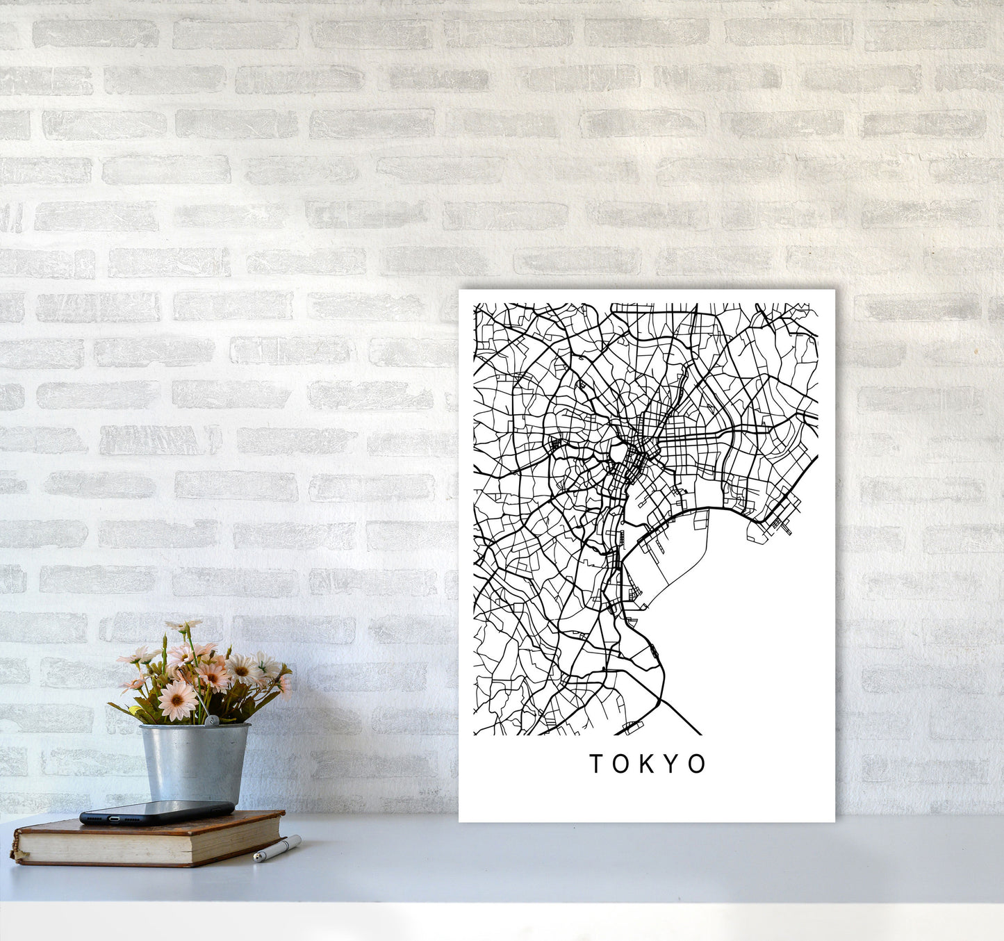 Tokyo Map Art Print by Pixy Paper A2 Black Frame