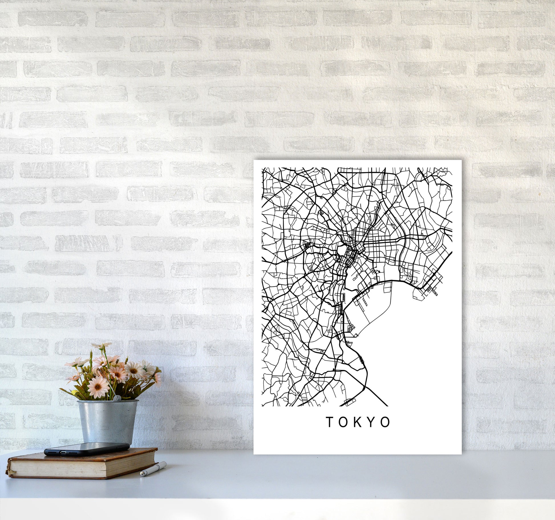 Tokyo Map Art Print by Pixy Paper A2 Black Frame