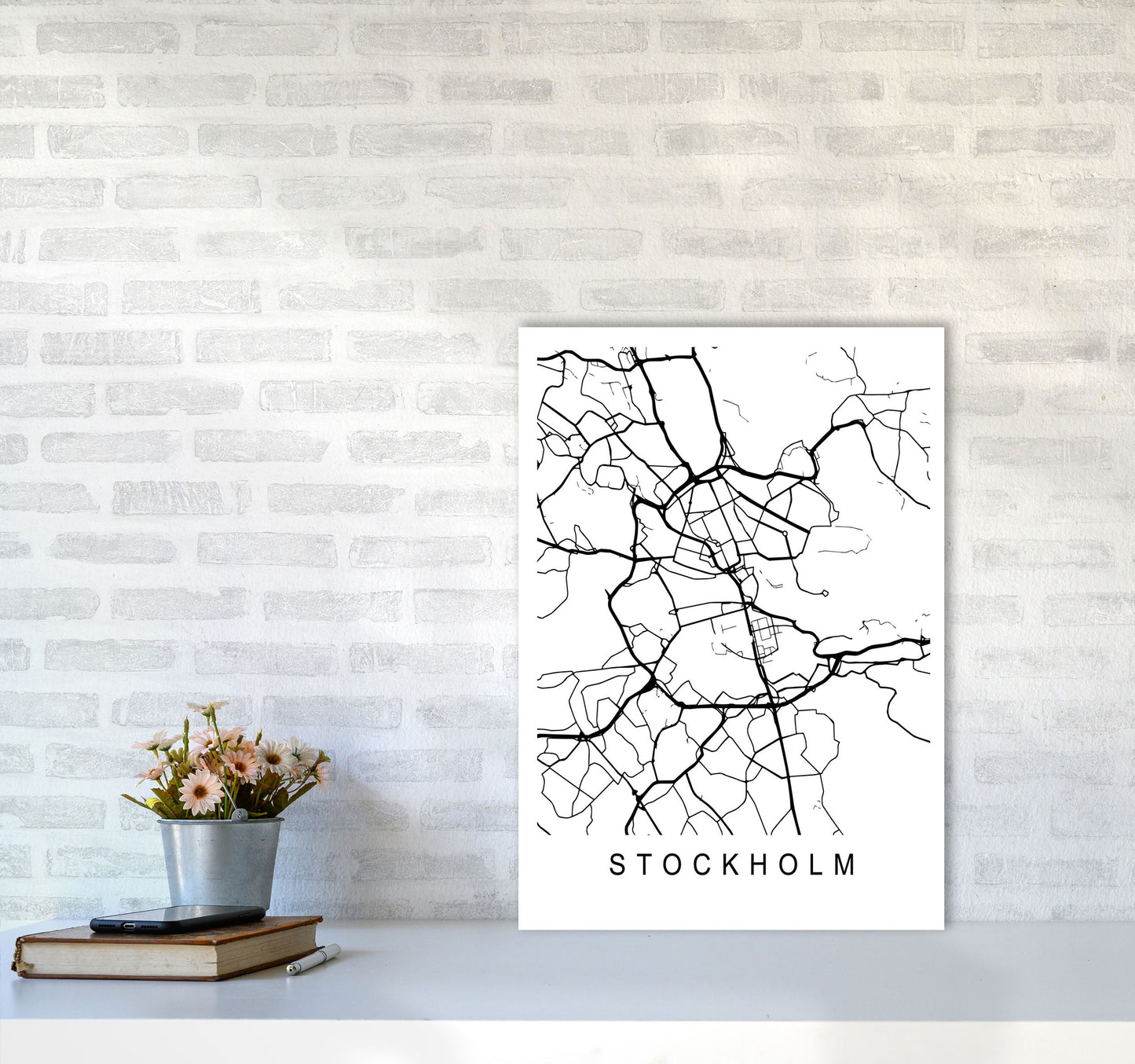 Stockholm Map Art Print by Pixy Paper A2 Black Frame