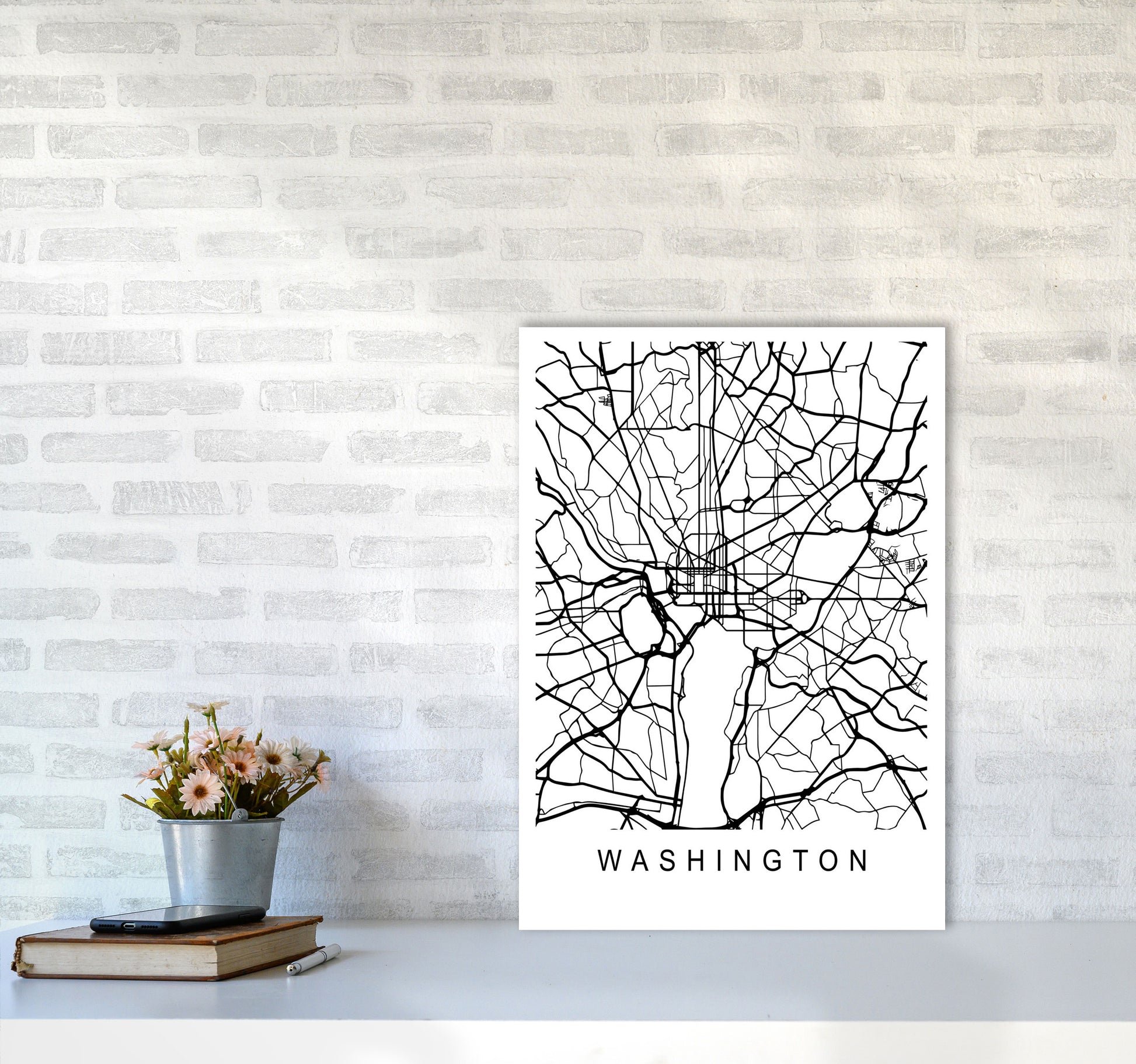 Washington Map Art Print by Pixy Paper A2 Black Frame