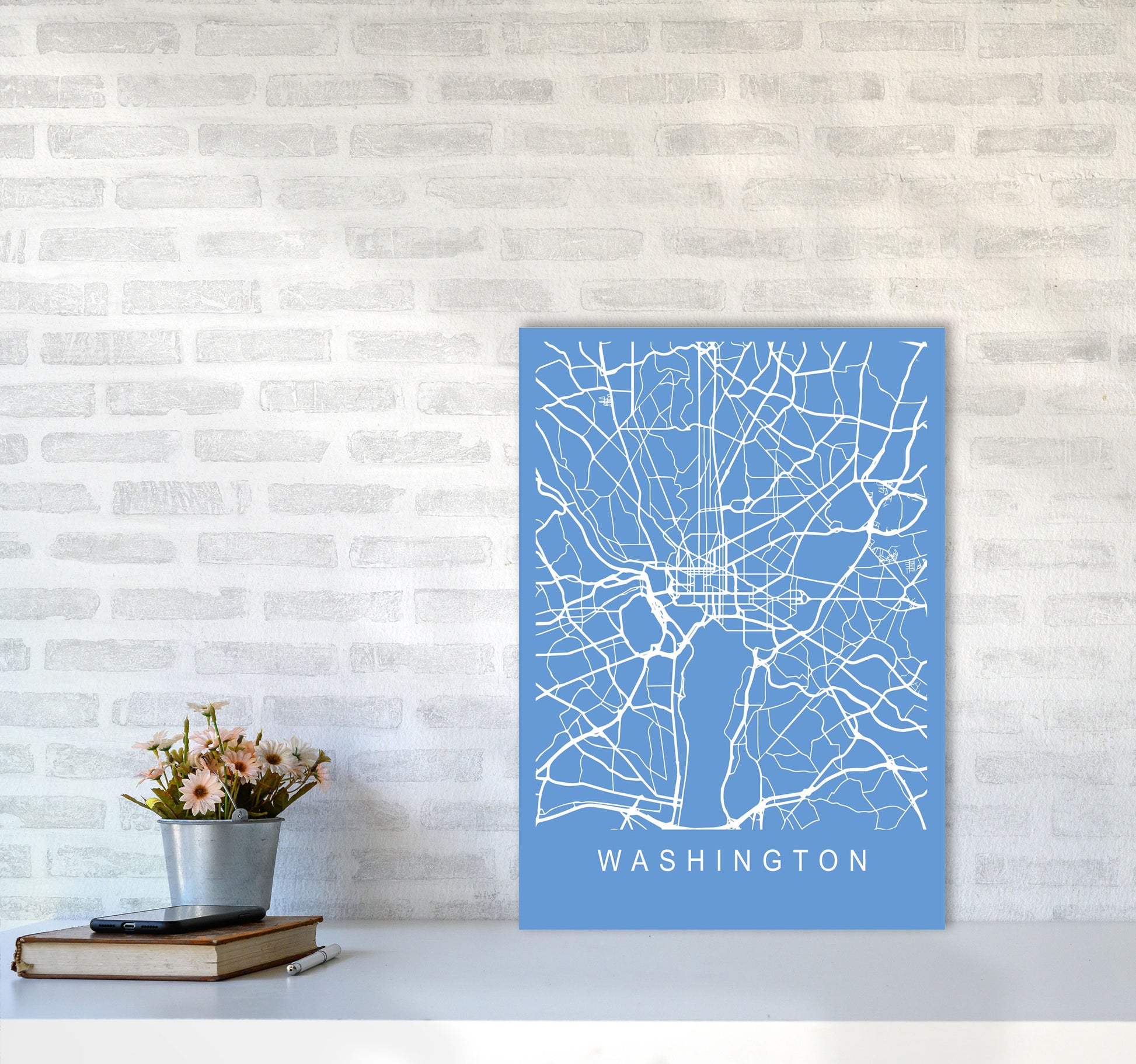 Washington Map Blueprint Art Print by Pixy Paper A2 Black Frame