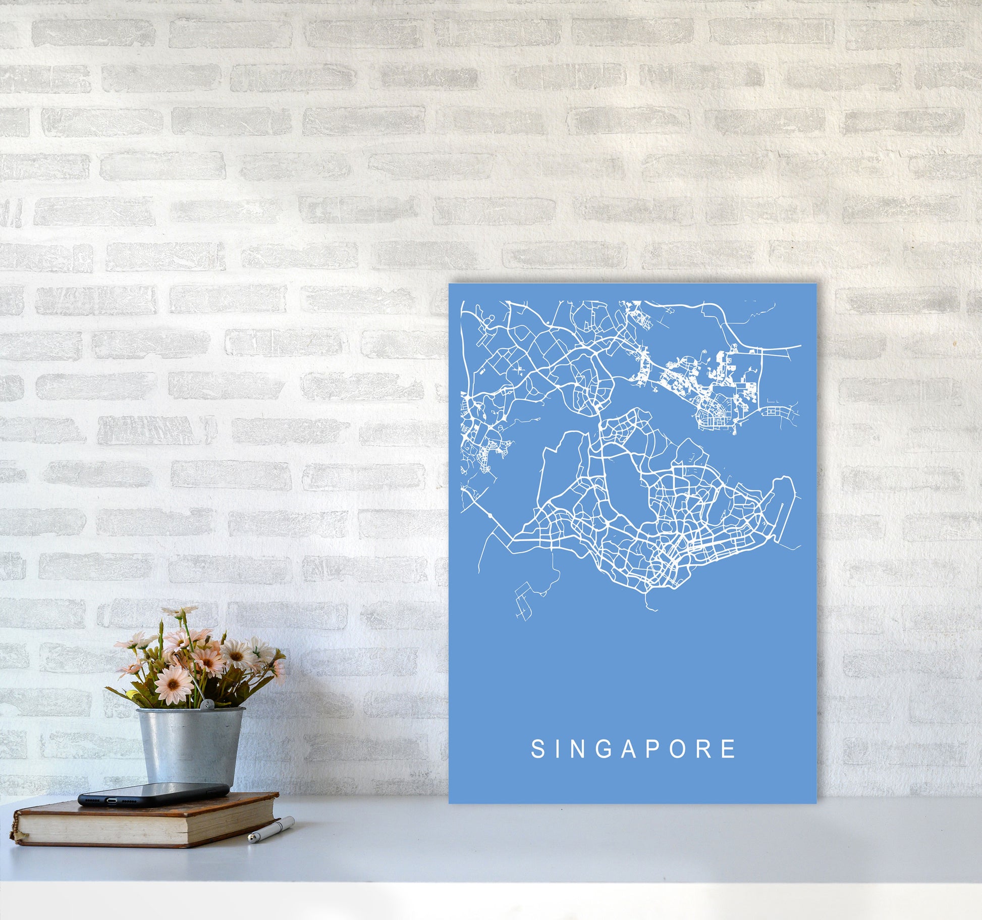 Singapore Map Blueprint Art Print by Pixy Paper A2 Black Frame