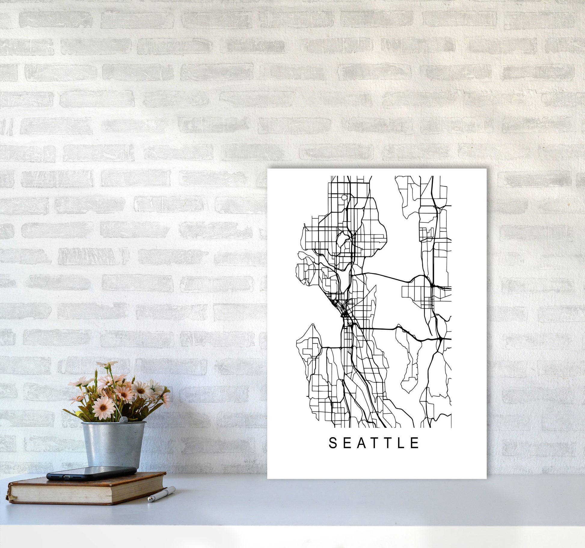 Seattle Map Art Print by Pixy Paper A2 Black Frame