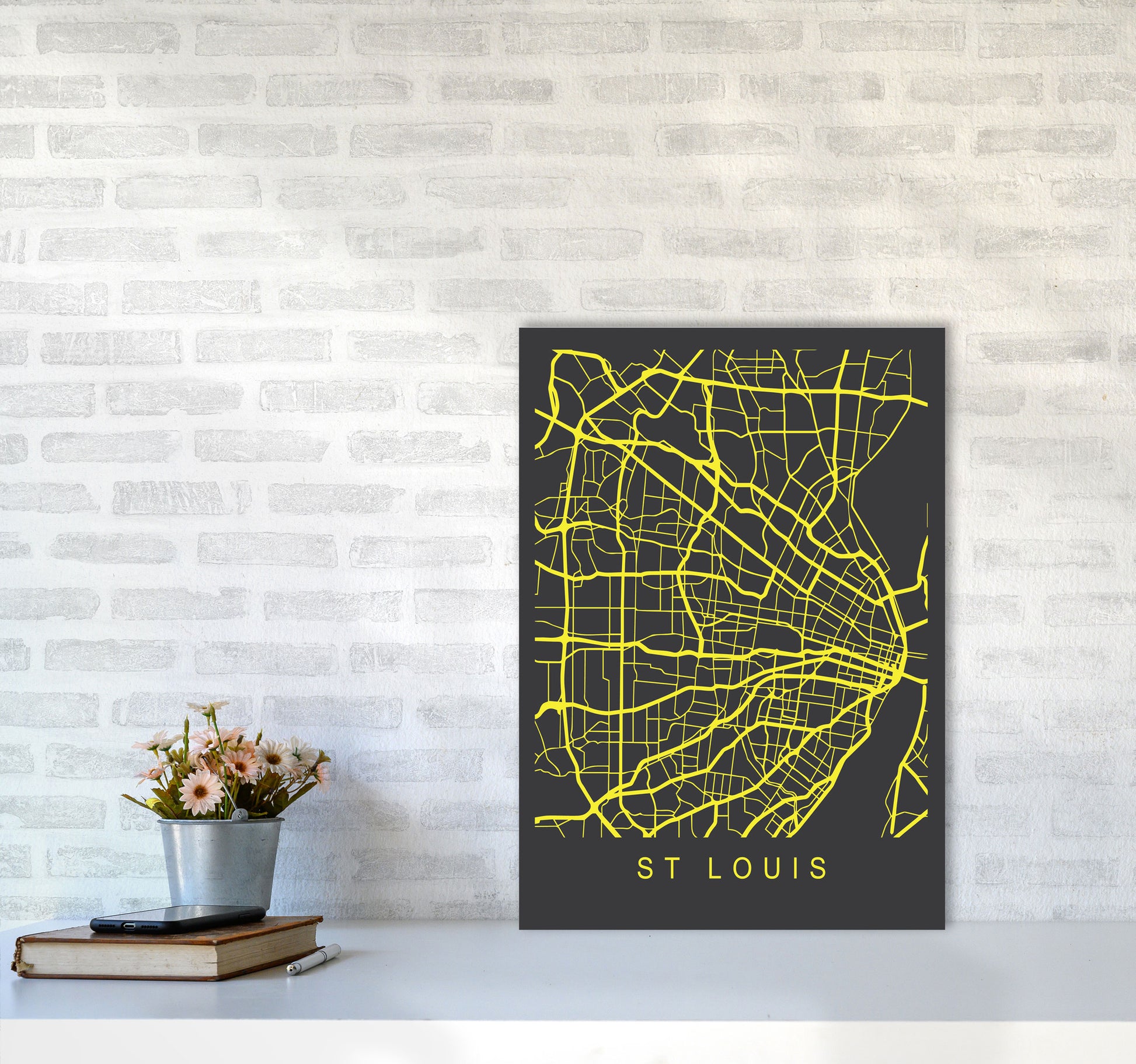 St Louis Map Neon Art Print by Pixy Paper A2 Black Frame