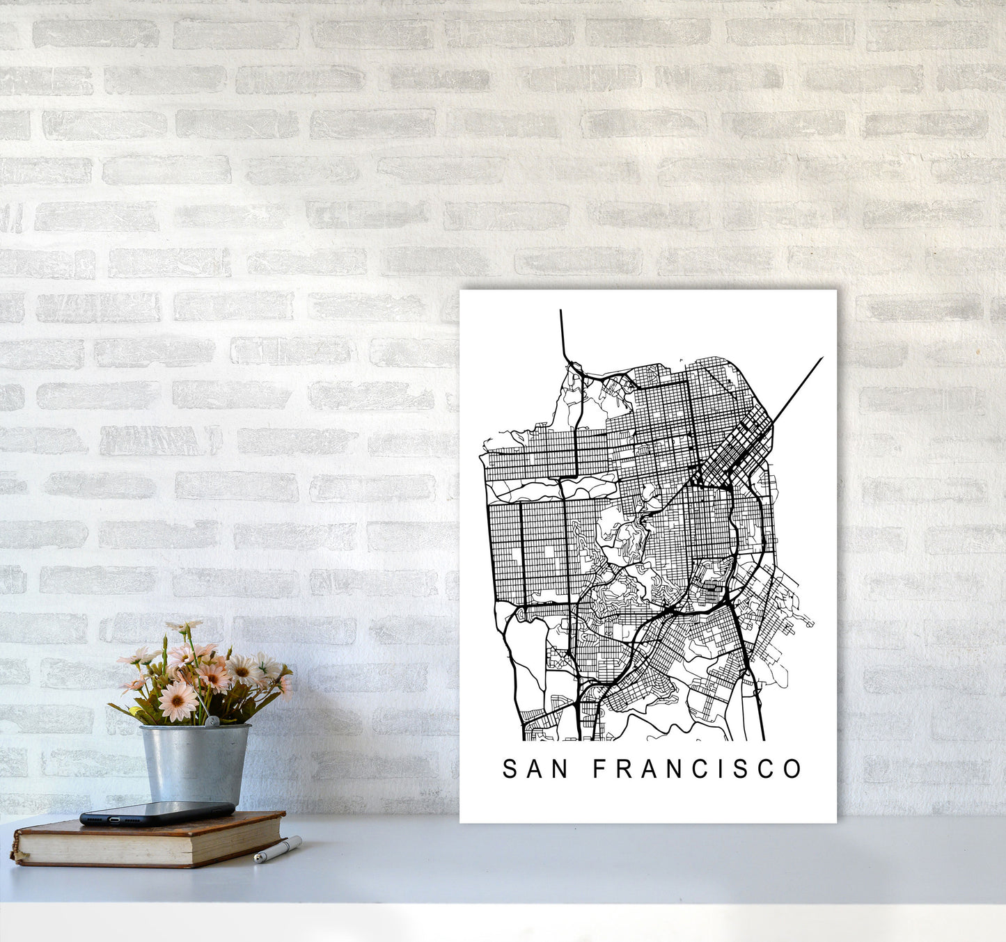 San Francisco Map Art Print by Pixy Paper A2 Black Frame