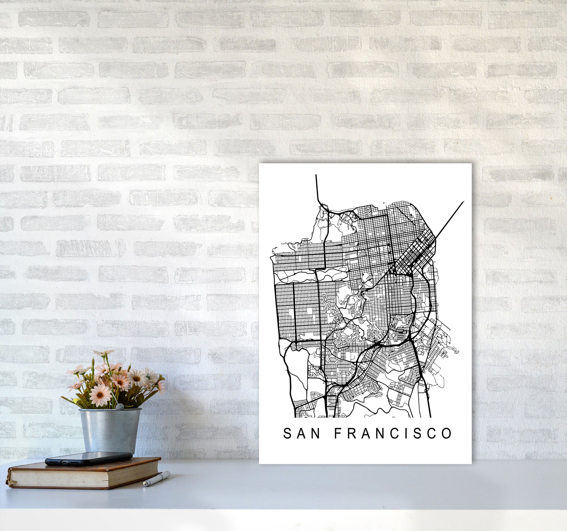 San Francisco Map Art Print by Pixy Paper A2 Black Frame