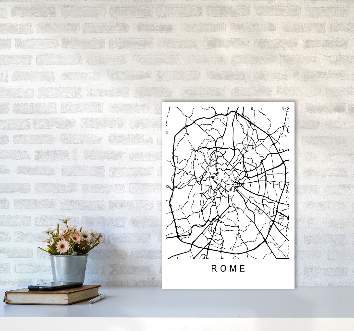 Rome Map Art Print by Pixy Paper A2 Black Frame