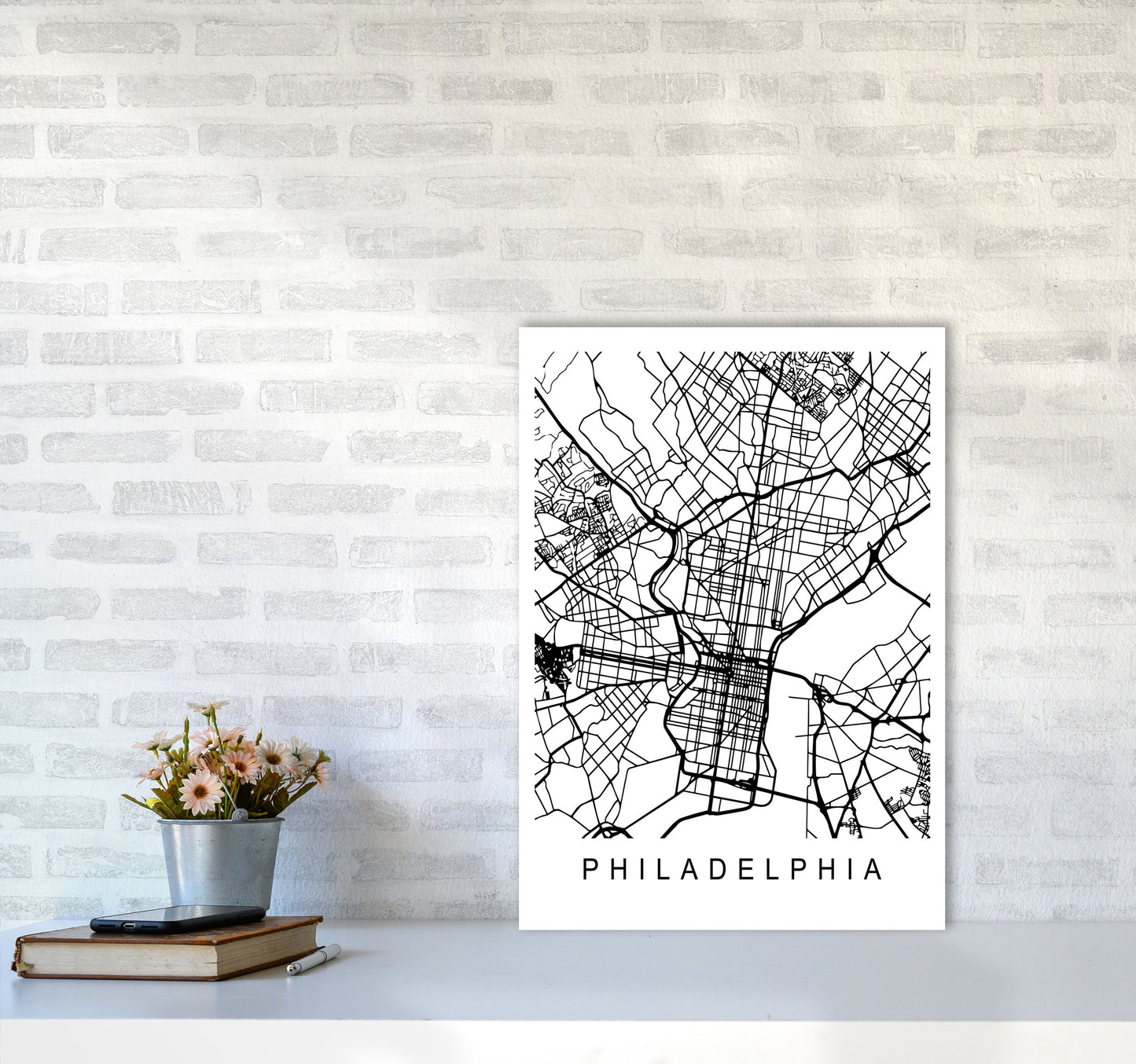 Philadelphia Map Art Print by Pixy Paper A2 Black Frame