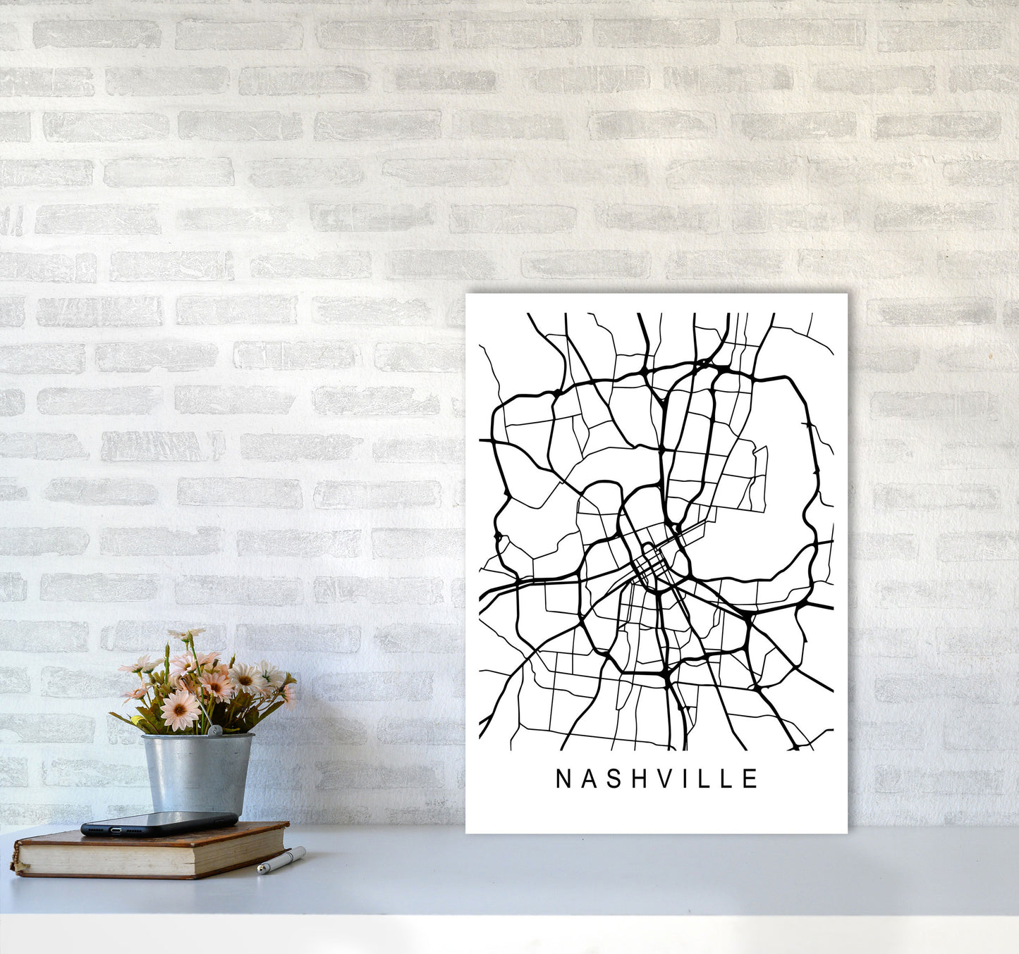 Nashville Map Art Print by Pixy Paper A2 Black Frame