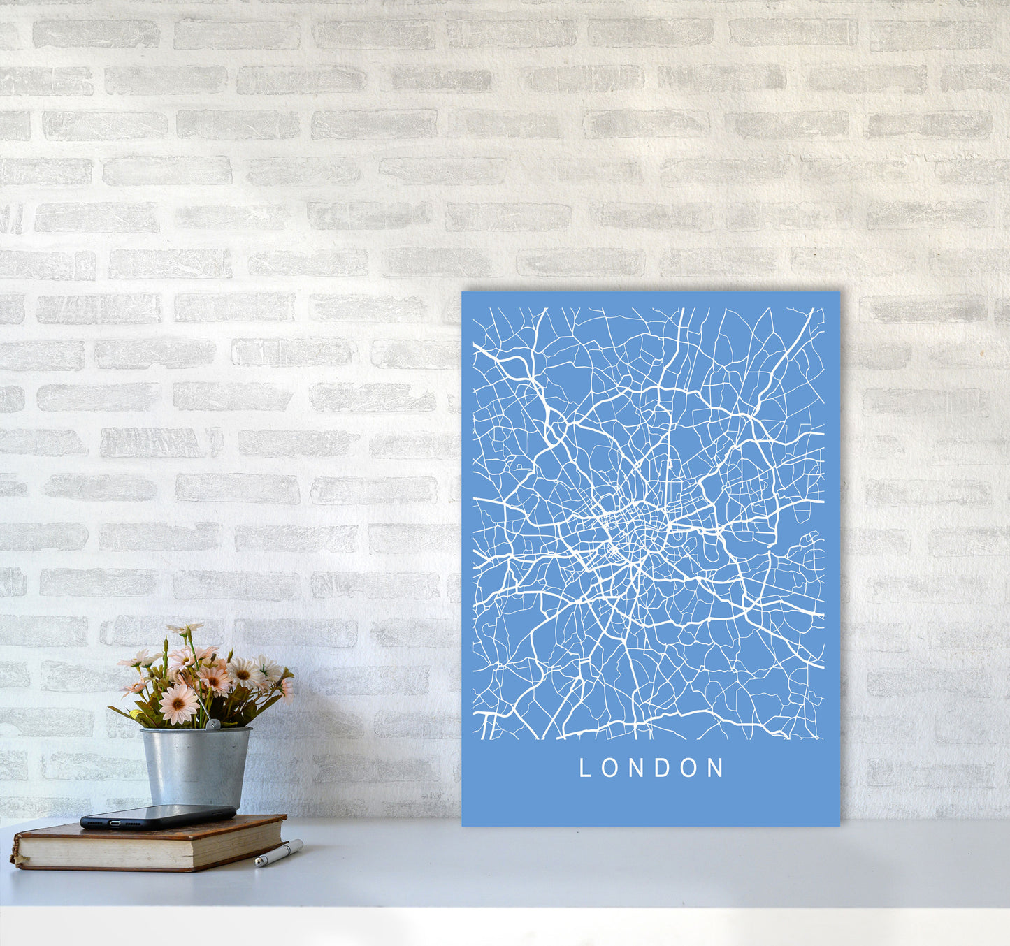 London Map Blueprint Art Print by Pixy Paper A2 Black Frame