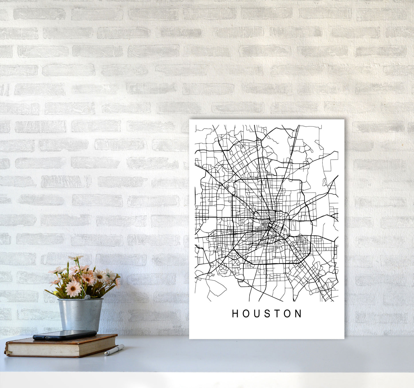 Houston Map Art Print by Pixy Paper A2 Black Frame