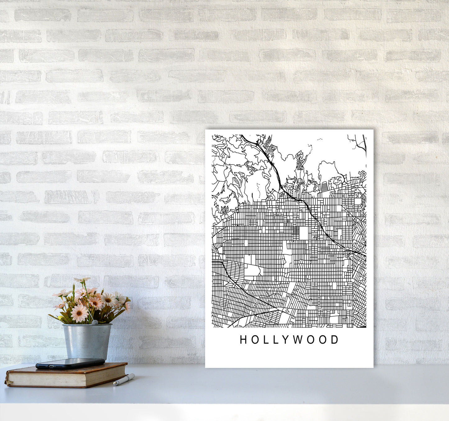 Hollywood Map Art Print by Pixy Paper A2 Black Frame