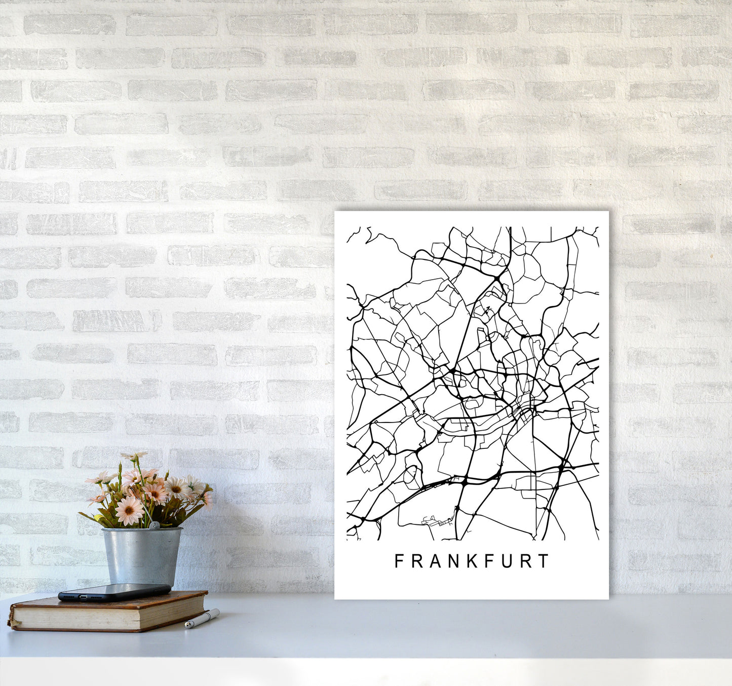 Frankfurt Map Art Print by Pixy Paper A2 Black Frame