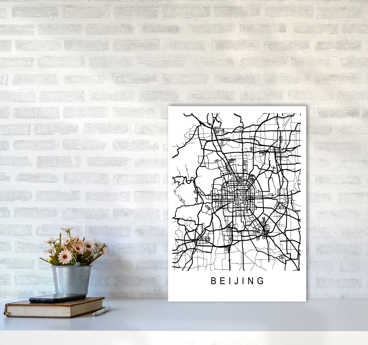 Beijing Map Art Print by Pixy Paper A2 Black Frame
