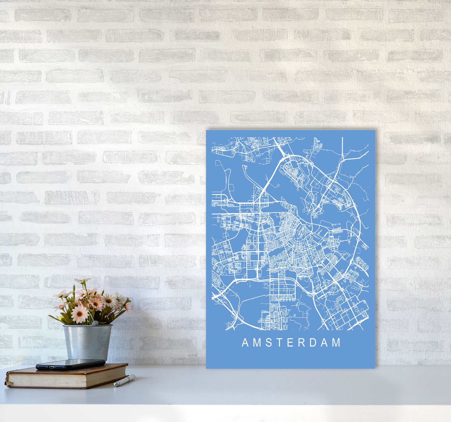Amsterdam Map Blueprint Art Print by Pixy Paper A2 Black Frame