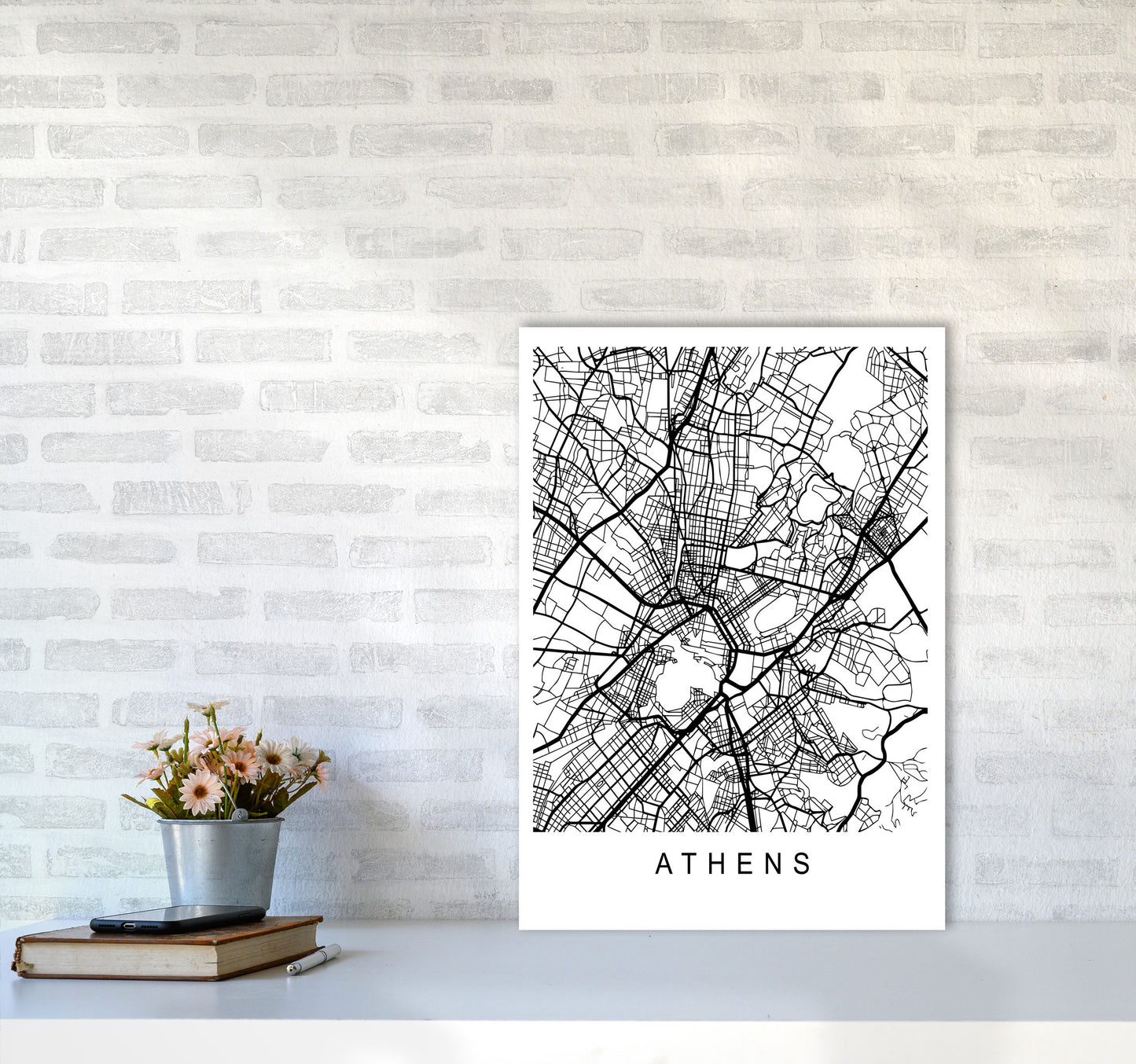 Athens Map Art Print by Pixy Paper A2 Black Frame