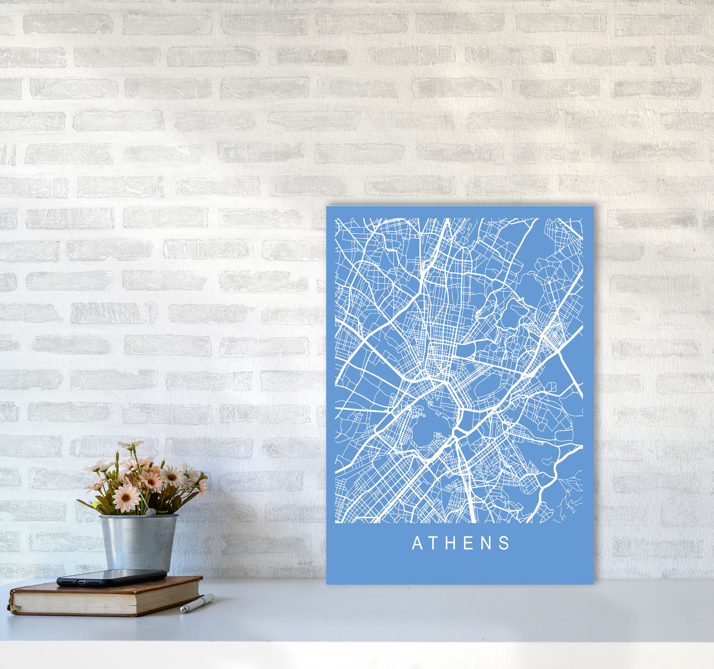 Athens Map Blueprint Art Print by Pixy Paper A2 Black Frame