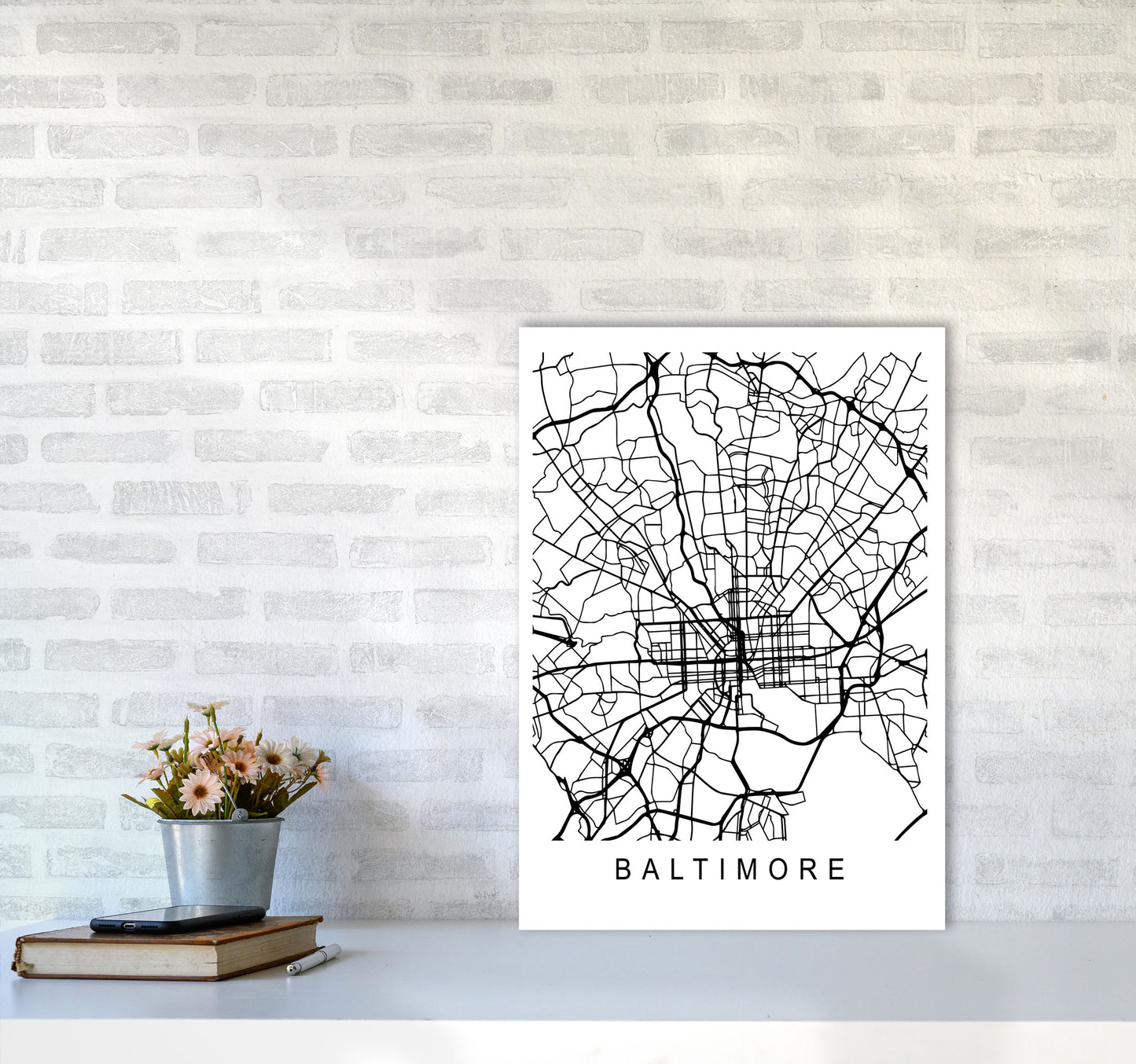 Baltimore Map Art Print by Pixy Paper A2 Black Frame