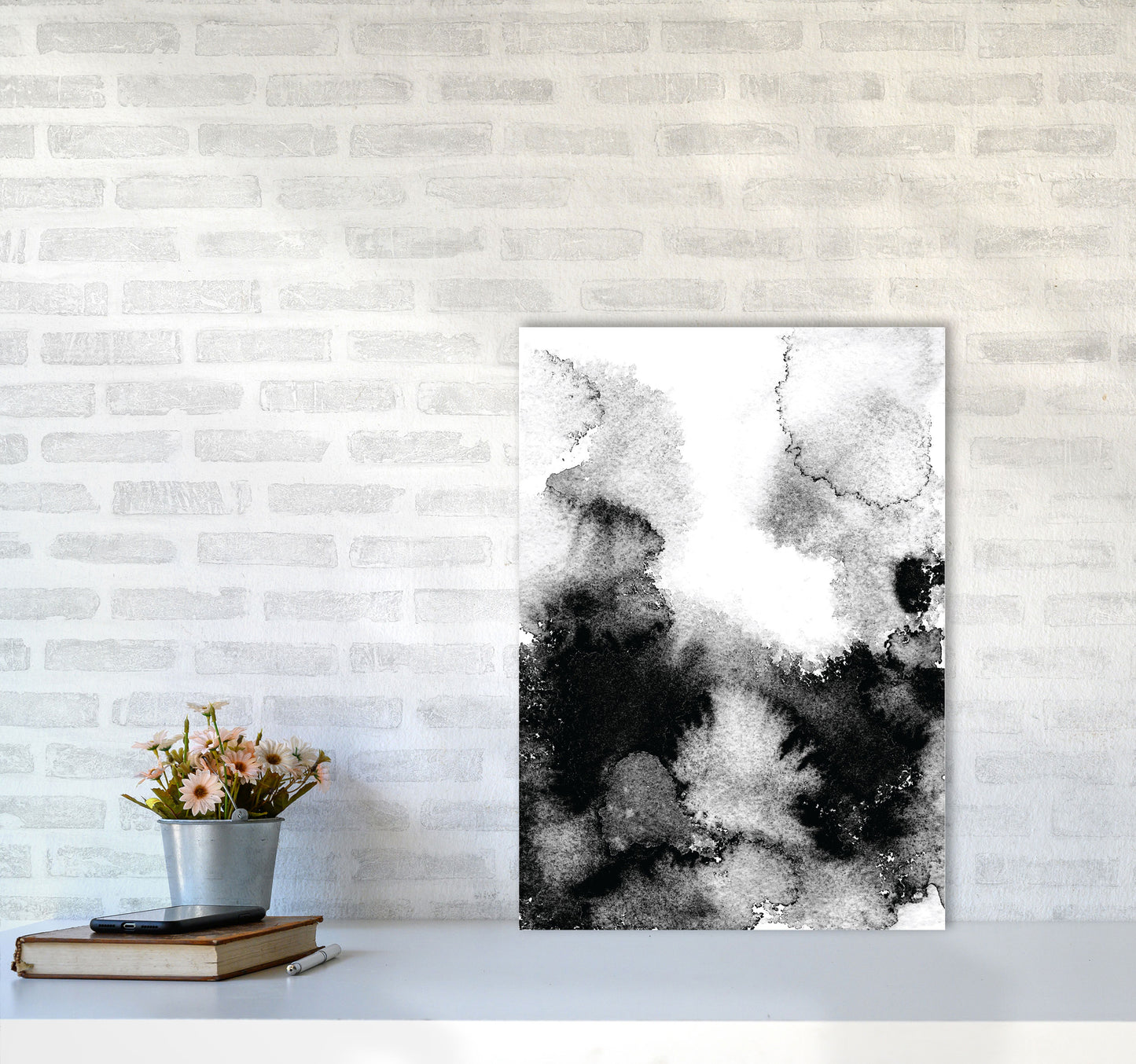 Majestic Monochrome Watercolour 12 Art Print by Pixy Paper A2 Black Frame