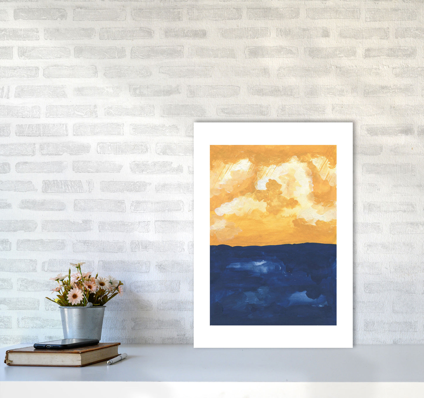 Horizon Abstract Sea Art Print by Pixy Paper A2 Black Frame