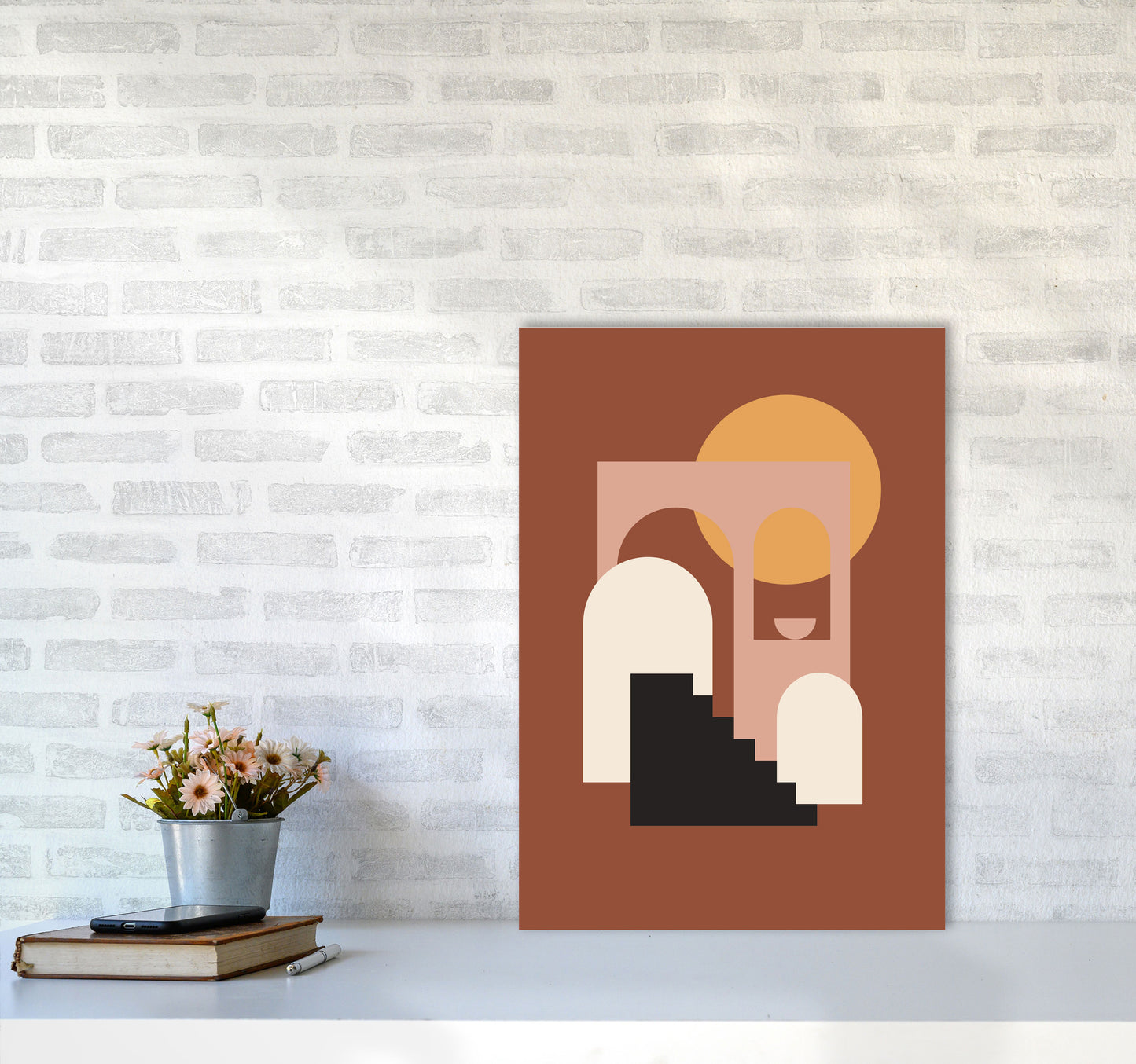 Autumn Sienna abstract Art Print by Pixy Paper A2 Black Frame