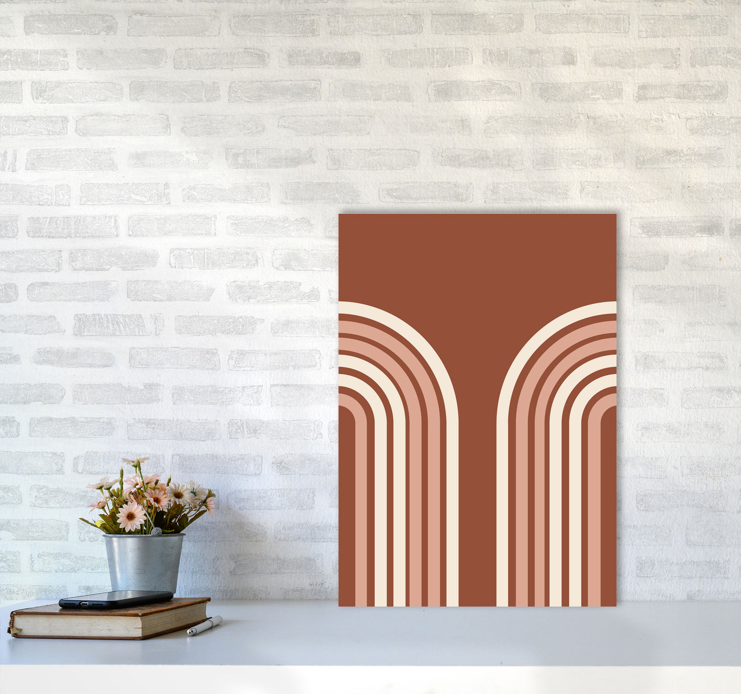 Autumn Double Rainbow abstract Art Print by Pixy Paper A2 Black Frame