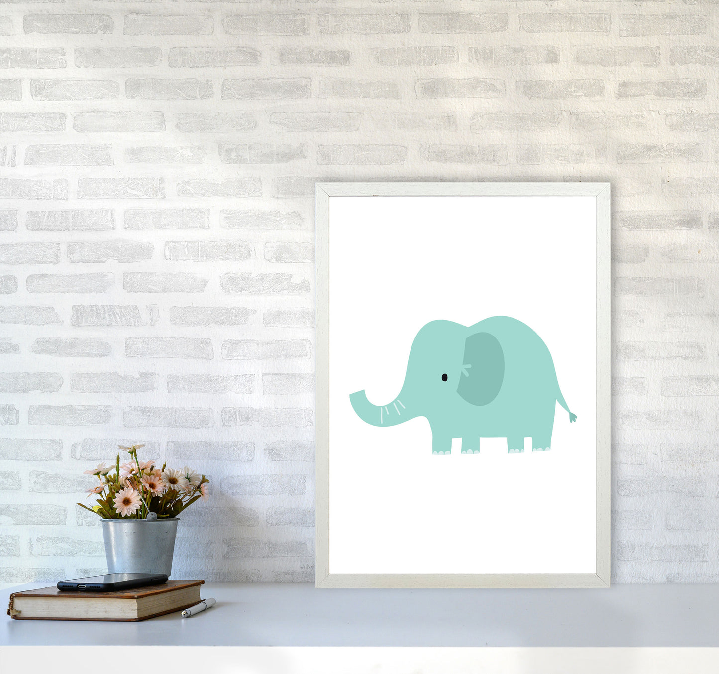 Children's Animals, Elephant Modern Print A2 Oak Frame