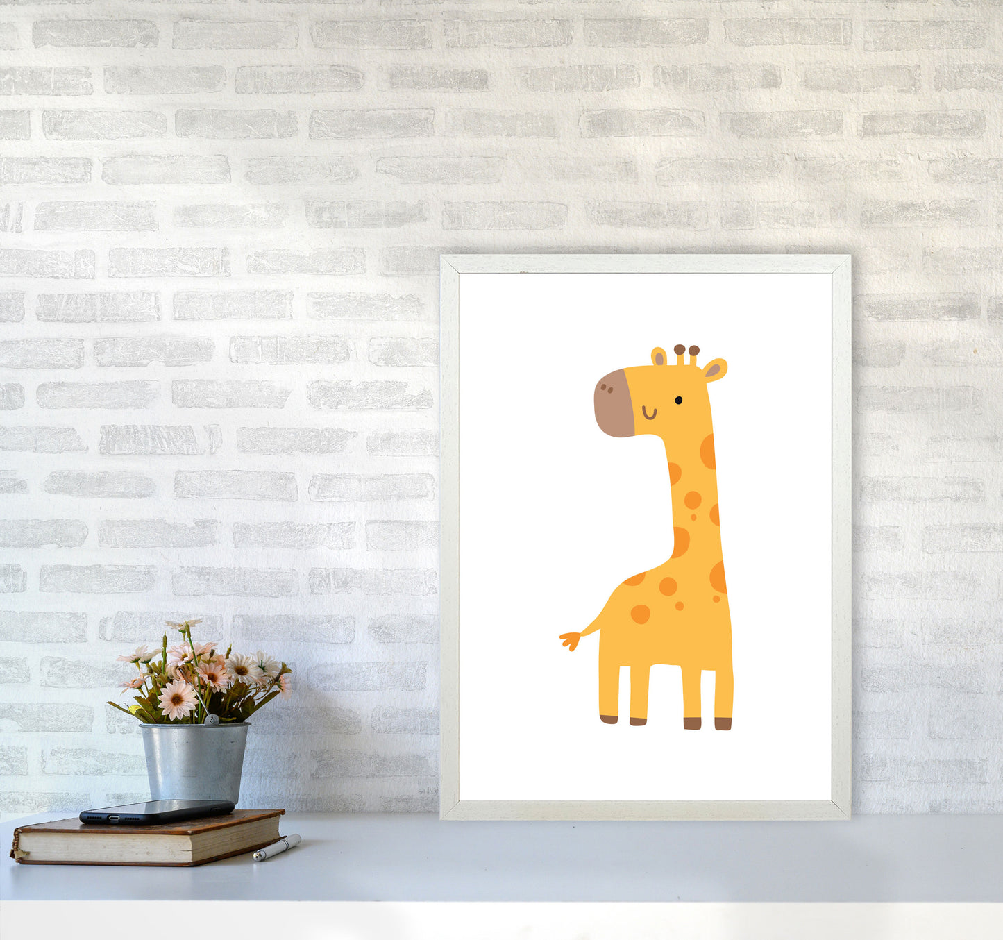 Children's Animals, Giraffe Modern Print A2 Oak Frame