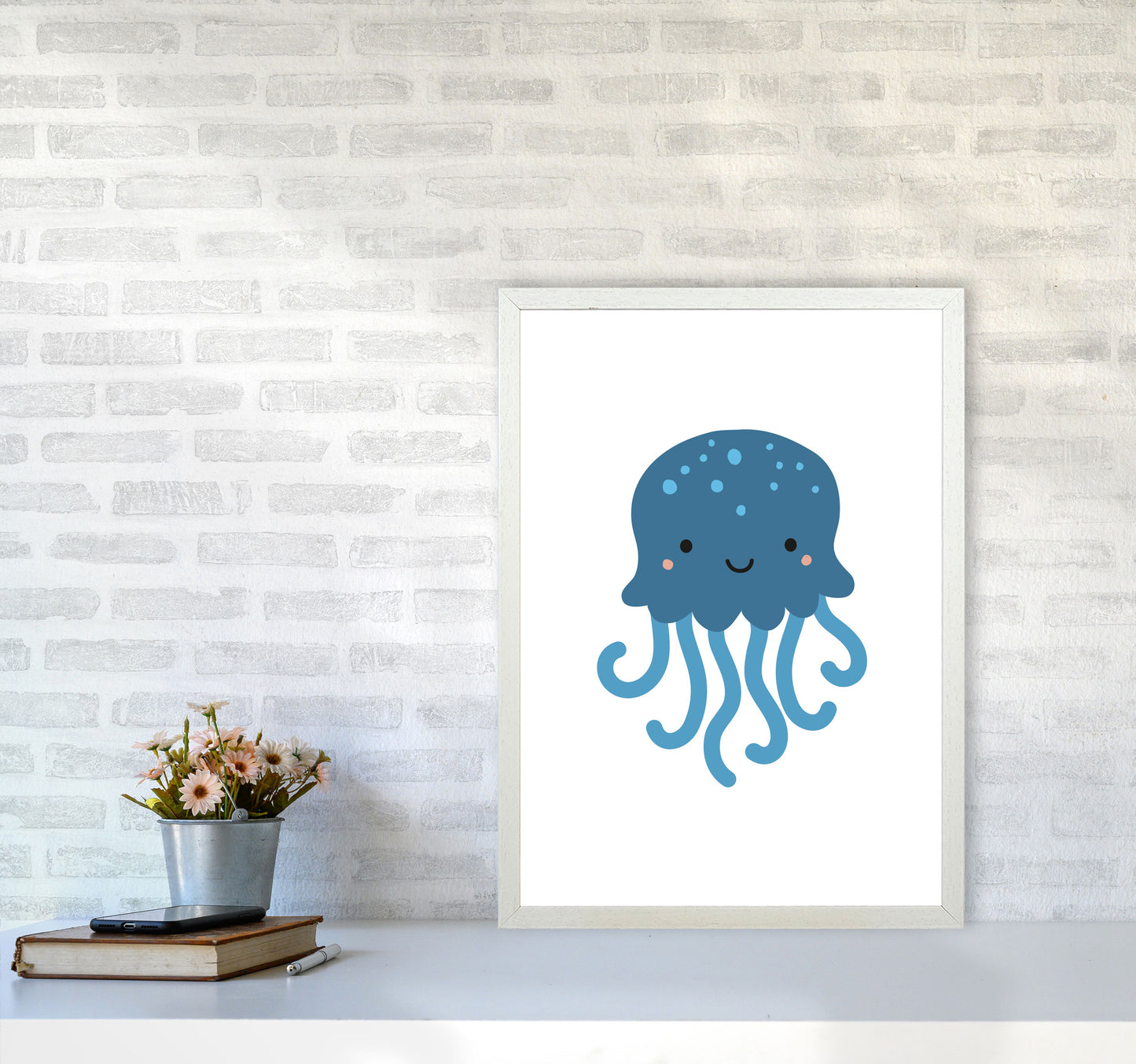 Children's Animals, Jellyfish Modern Print A2 Oak Frame