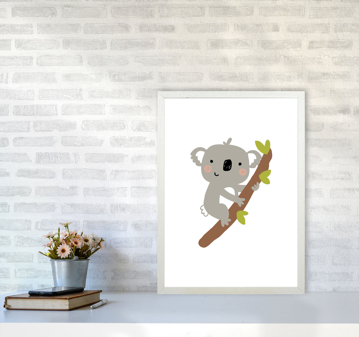 Children's Animals, Koala Modern Print A2 Oak Frame