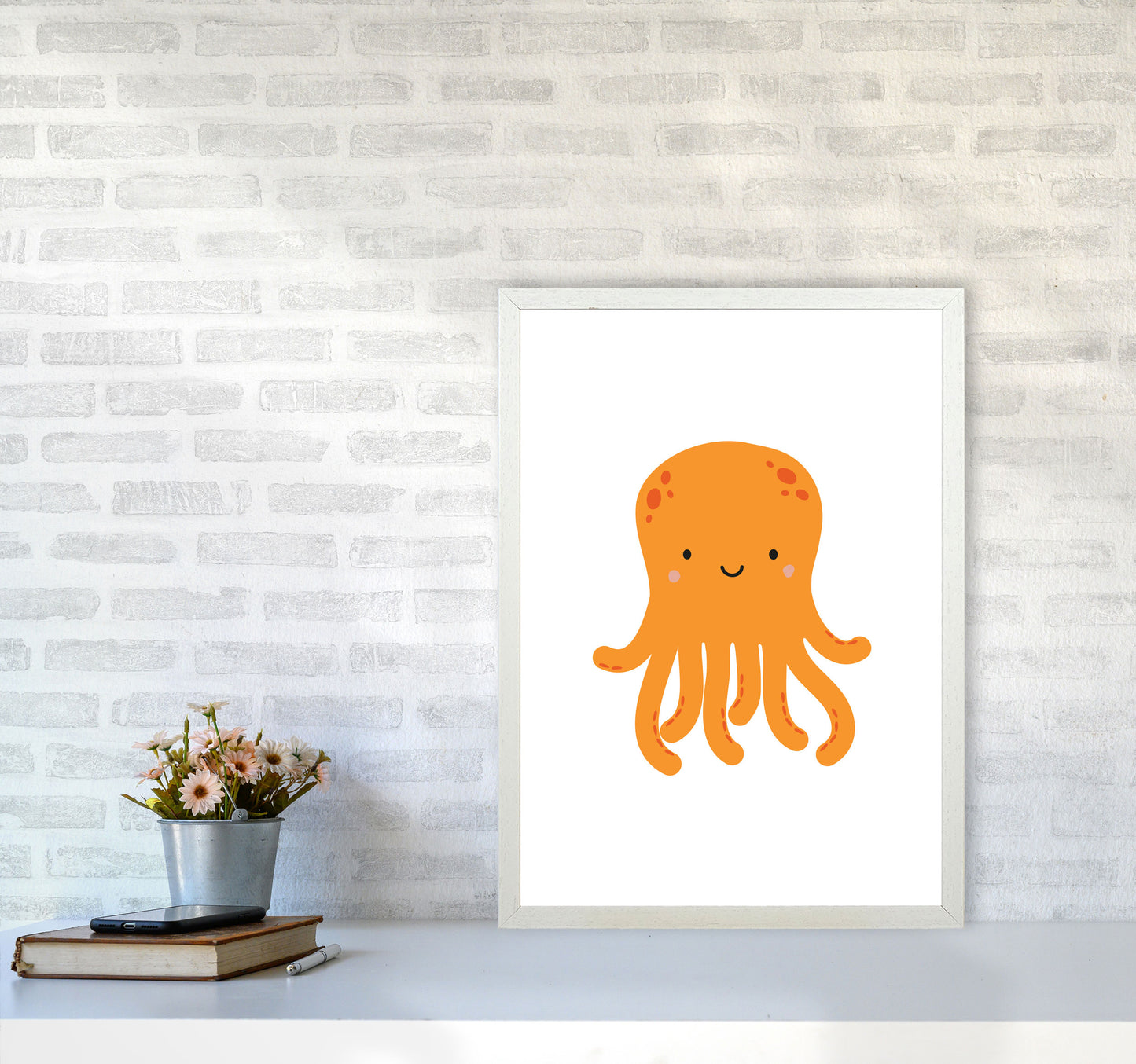 Children's Animals, Octopus Modern Print A2 Oak Frame