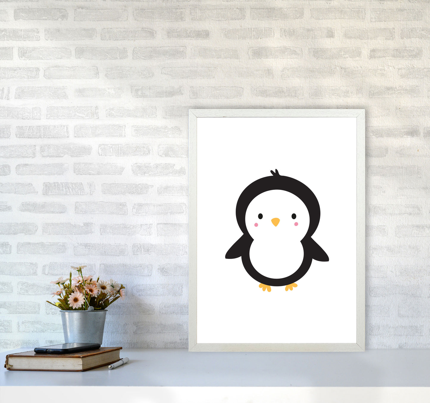 Children's Animals, Penguin Modern Print A2 Oak Frame