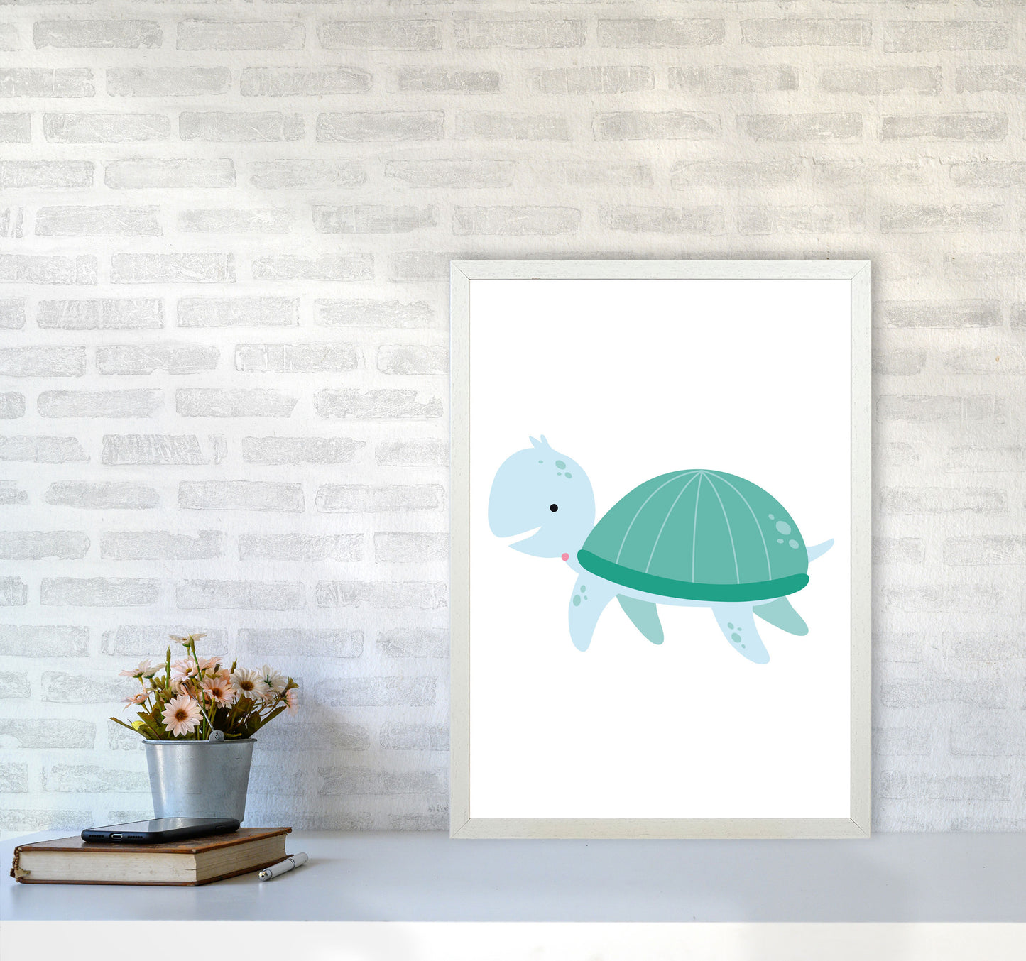 Children's Animals, Turtle Modern Print A2 Oak Frame