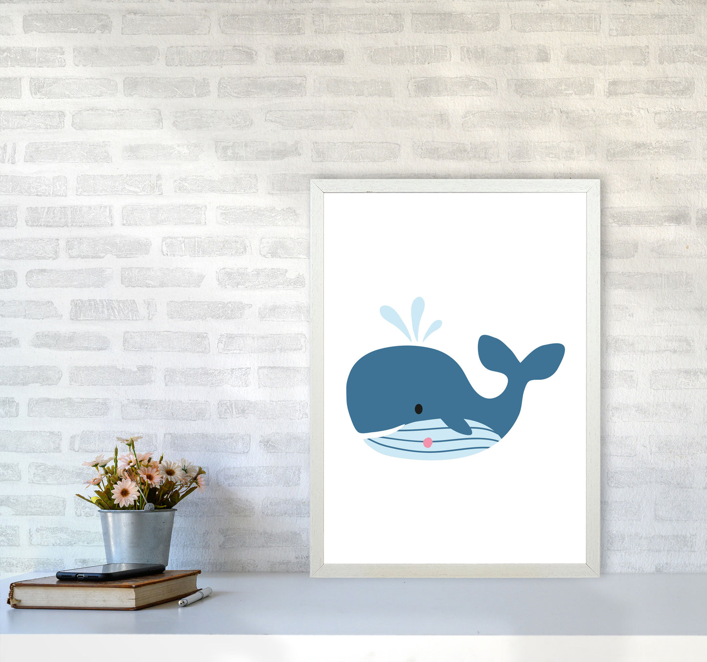 Children's Animals, Whale Modern Print A2 Oak Frame