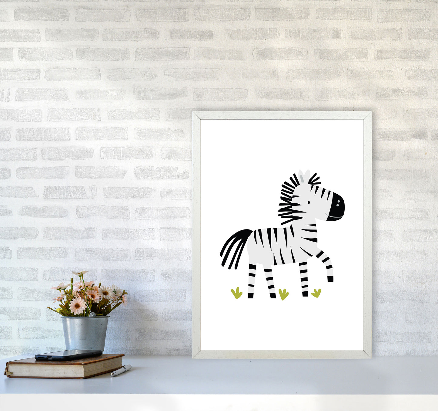 Children's Animals, Zebra Modern Print A2 Oak Frame