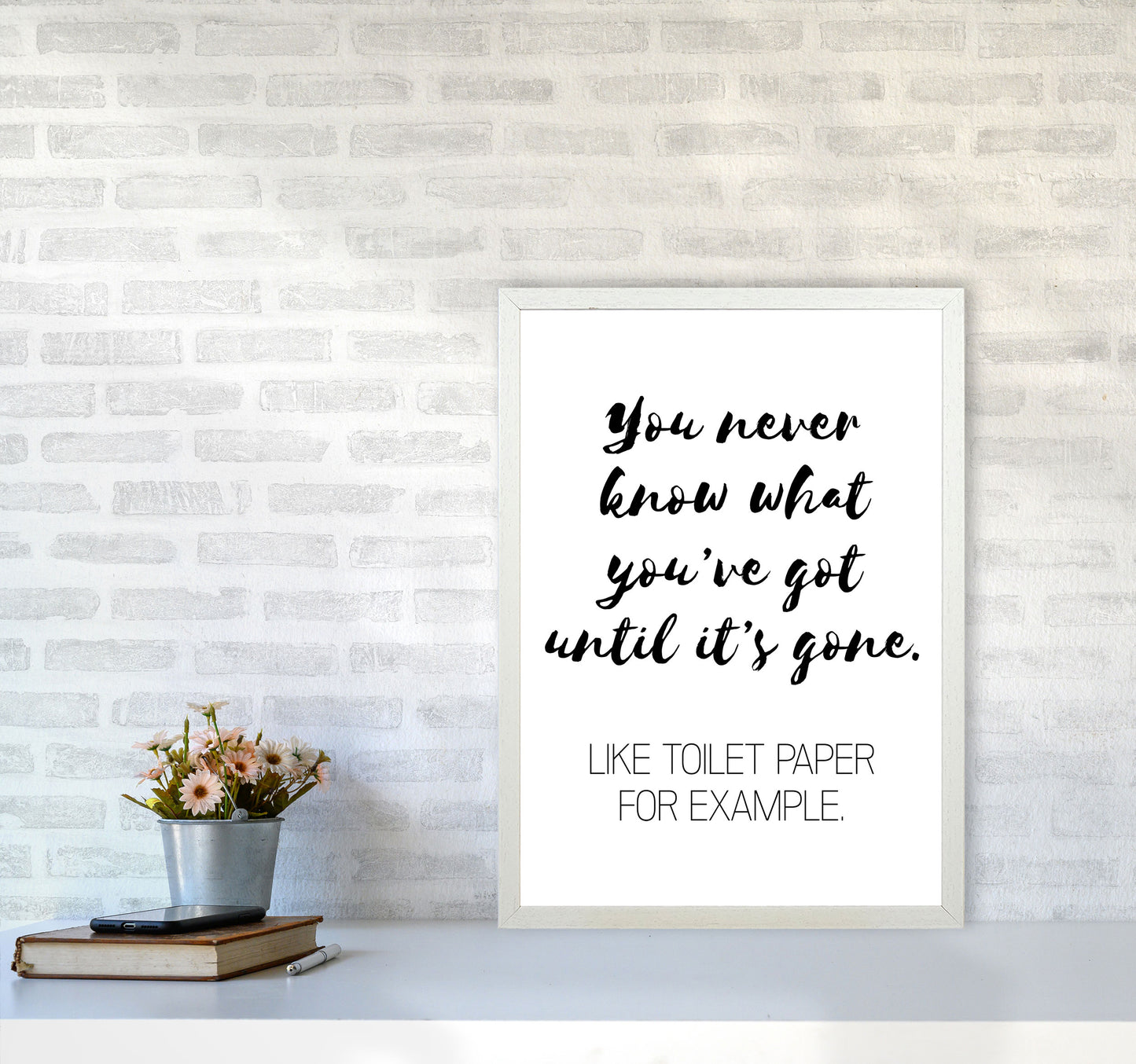 Toilet Paper, Bathroom Modern Print, Framed Bathroom Wall Art A2 Oak Frame