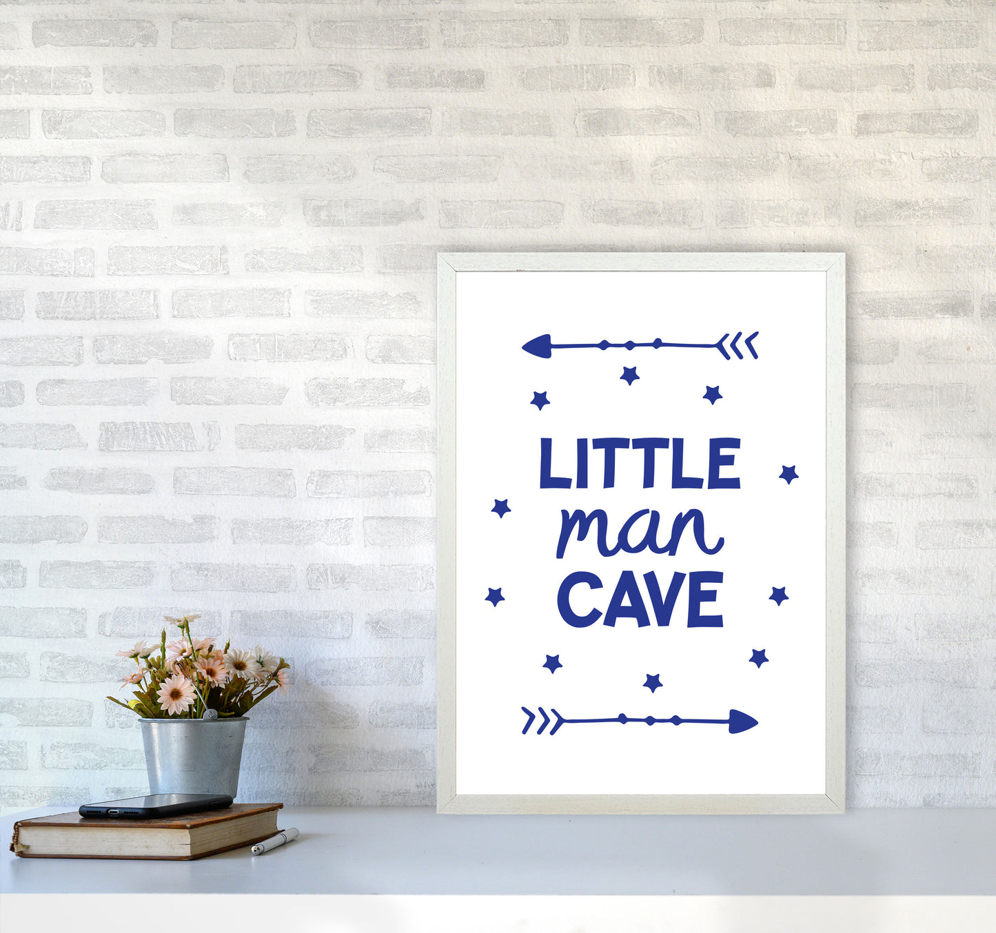 Little Man Cave Navy Arrows Framed Nursey Wall Art Print A2 Oak Frame