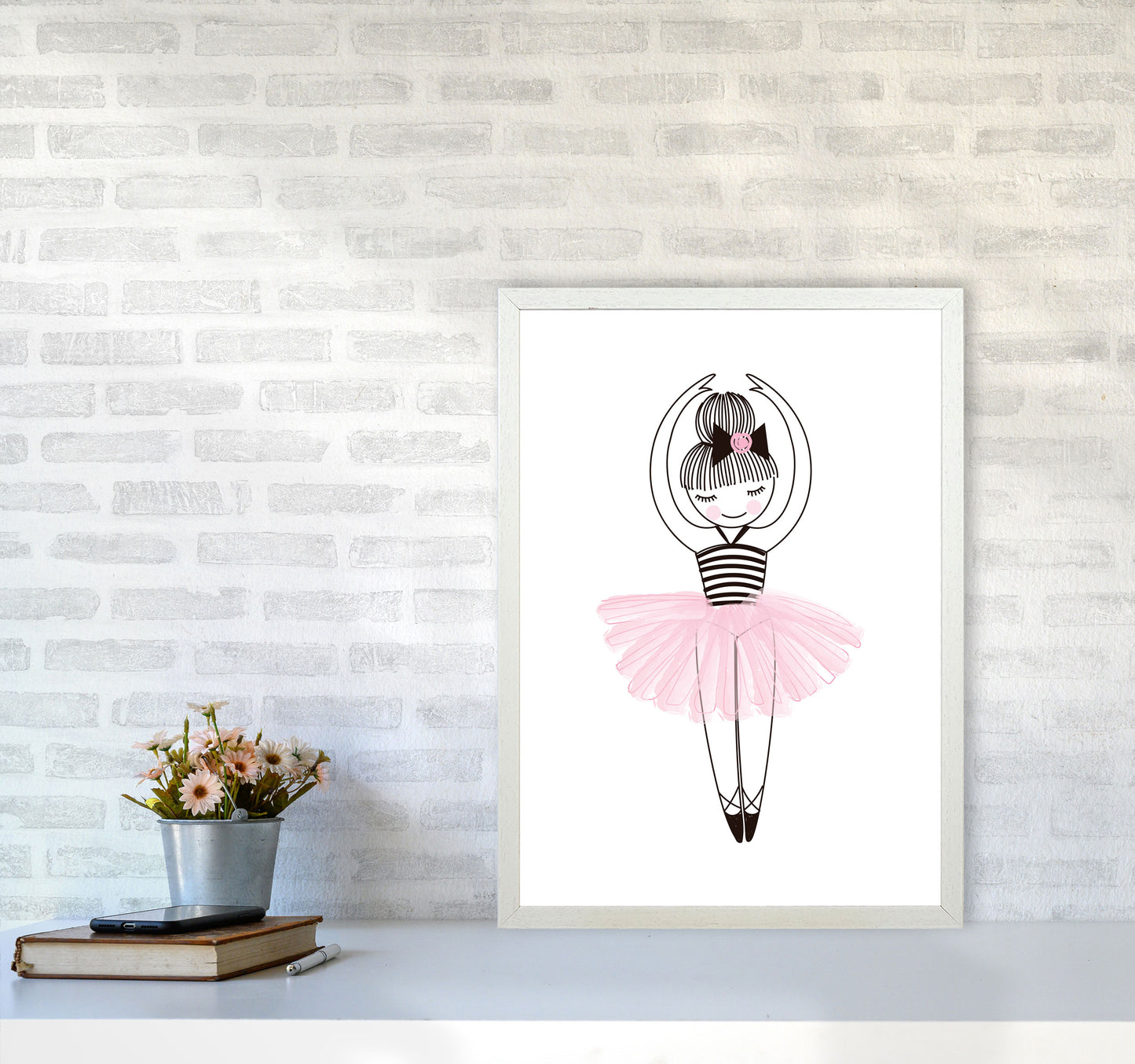 Girl's Ballerina Drawing Multi Set Illustration Wall Art Poster Print A2 Oak Frame