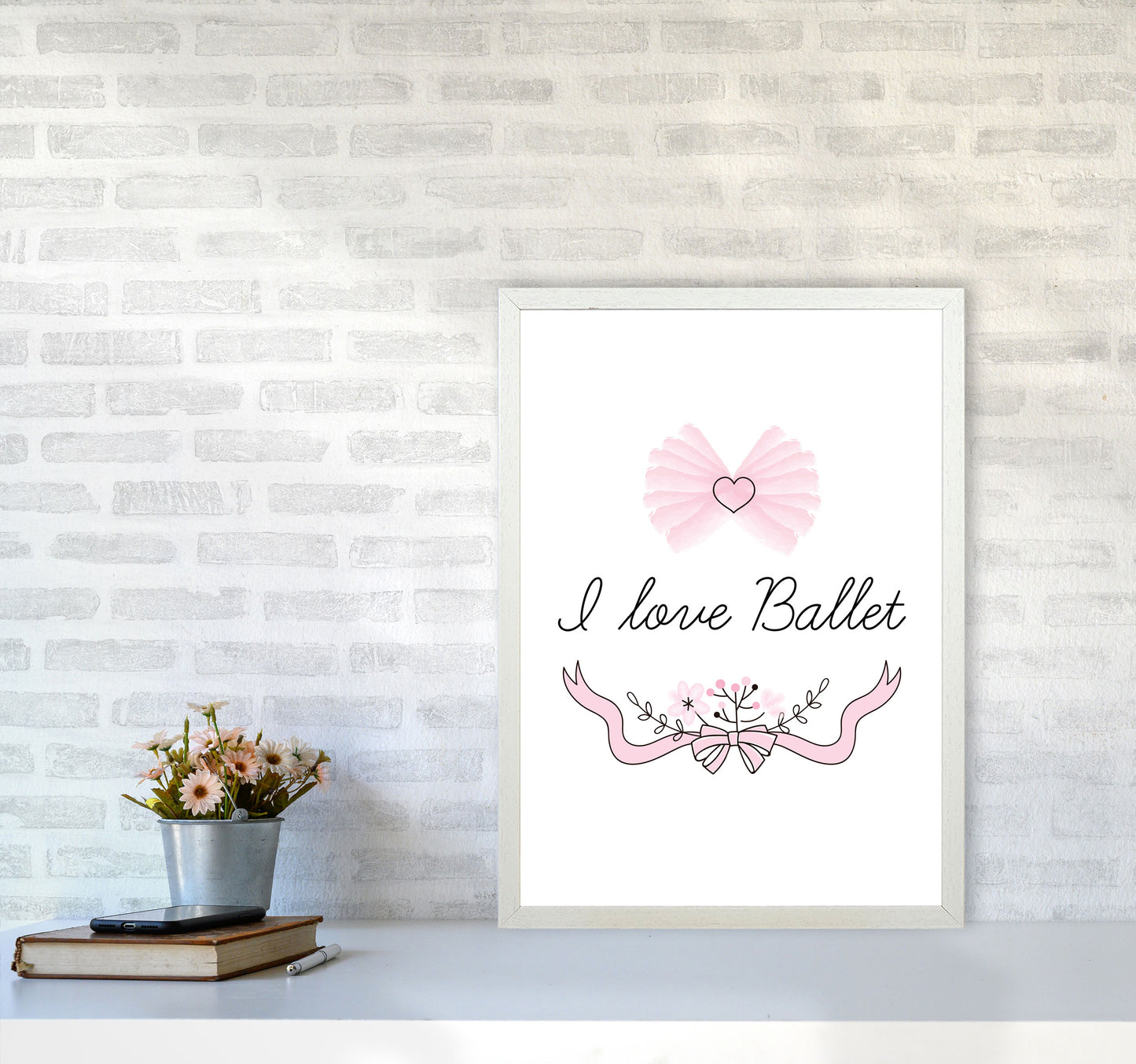 I Love Ballet Framed Nursey Wall Art Print A2 Oak Frame