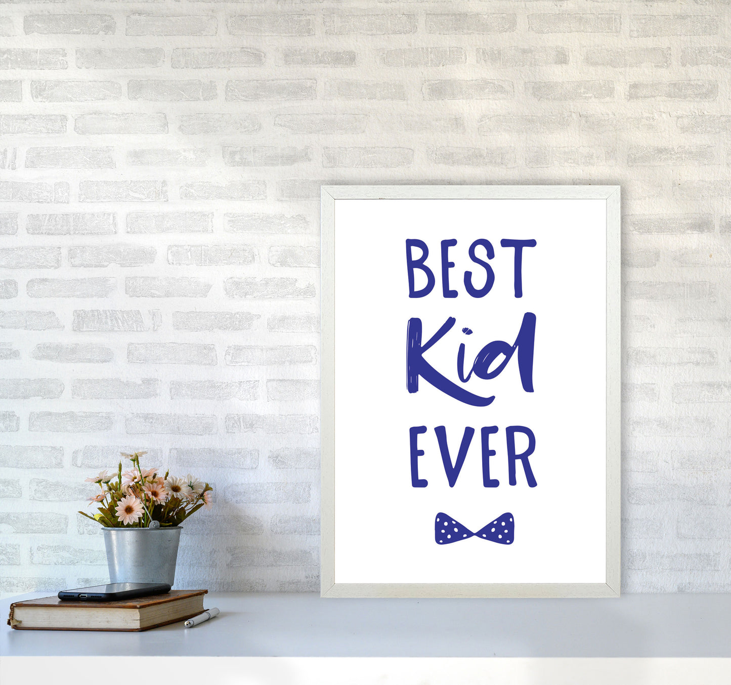 Best Kid Ever Navy Framed Nursey Wall Art Print A2 Oak Frame
