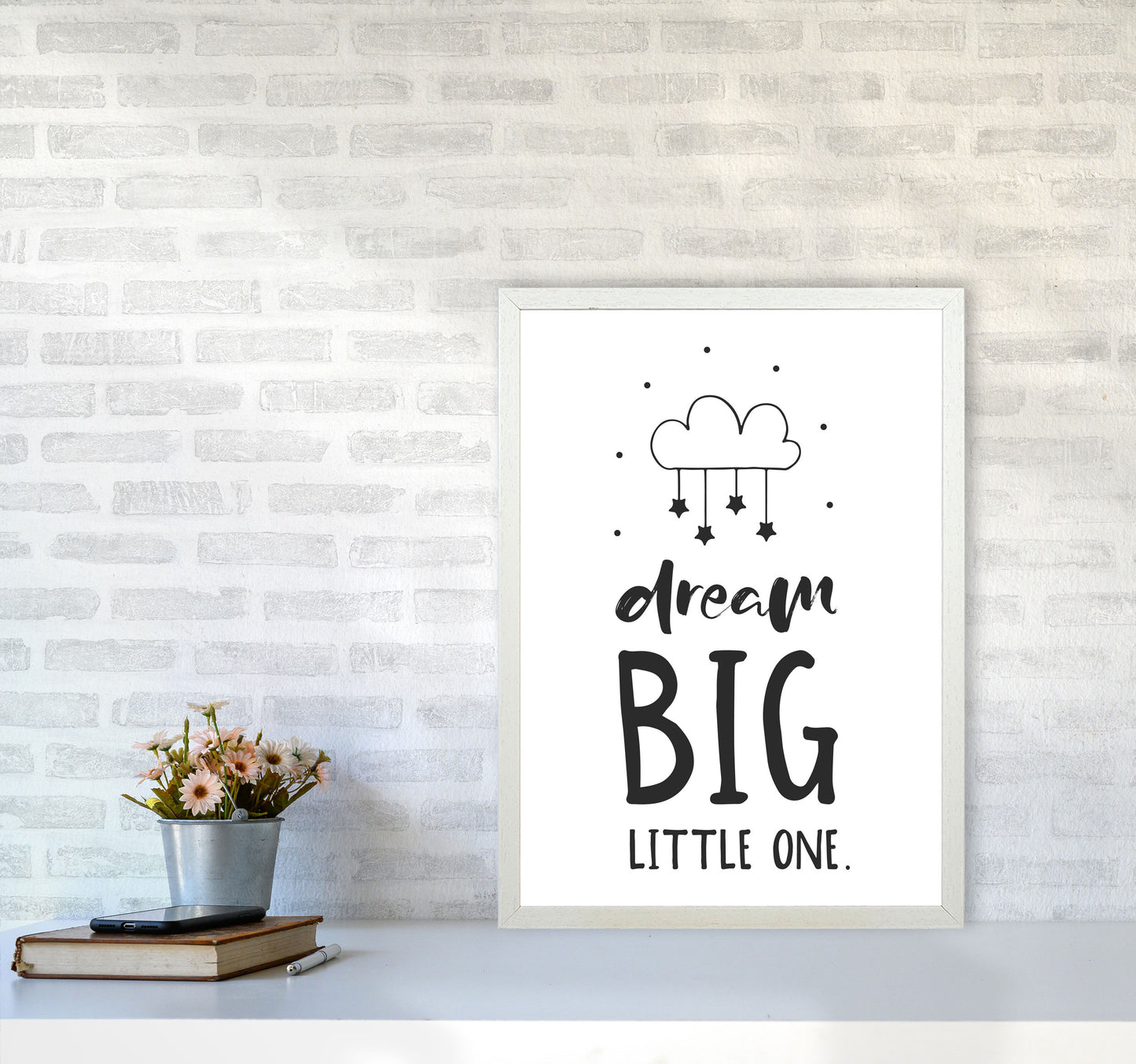 Dream Big Little One Black Framed Nursey Wall Art Print A2 Oak Frame