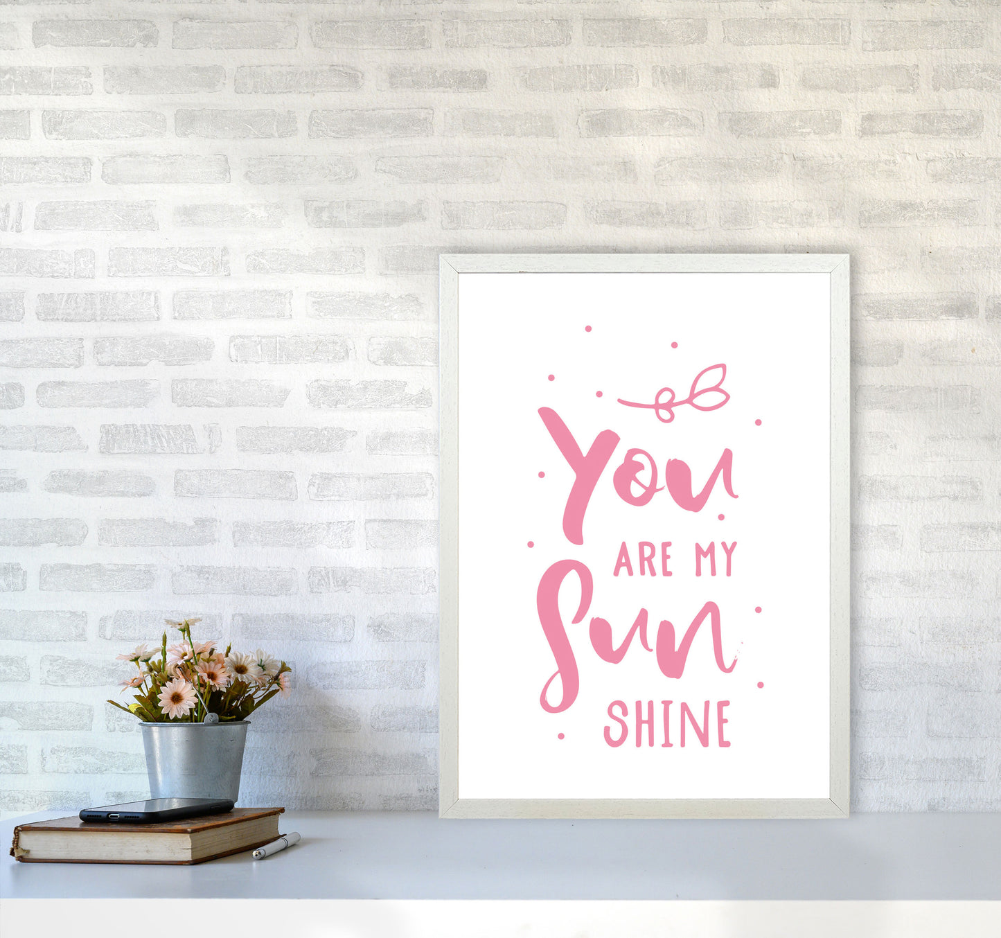 You Are My Sunshine Pink Modern Print A2 Oak Frame