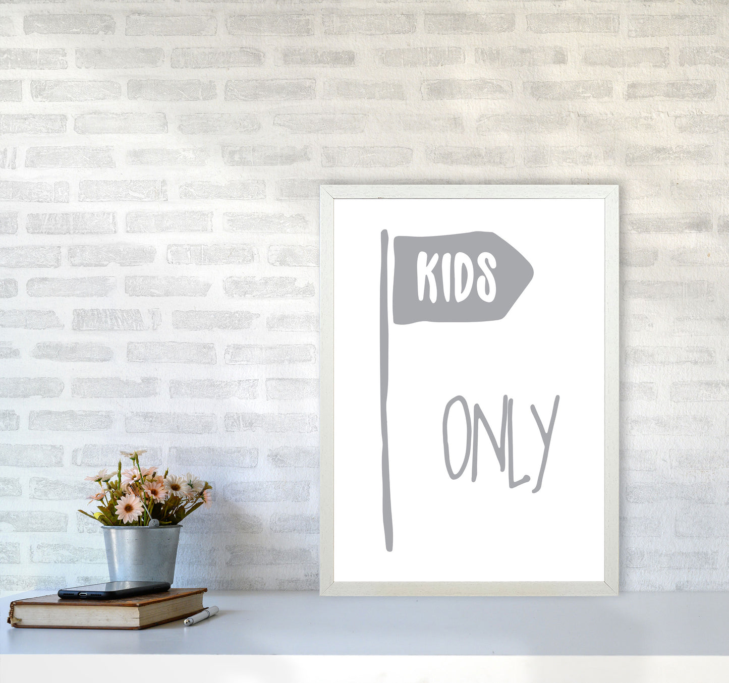 Kids Only Grey Framed Nursey Wall Art Print A2 Oak Frame