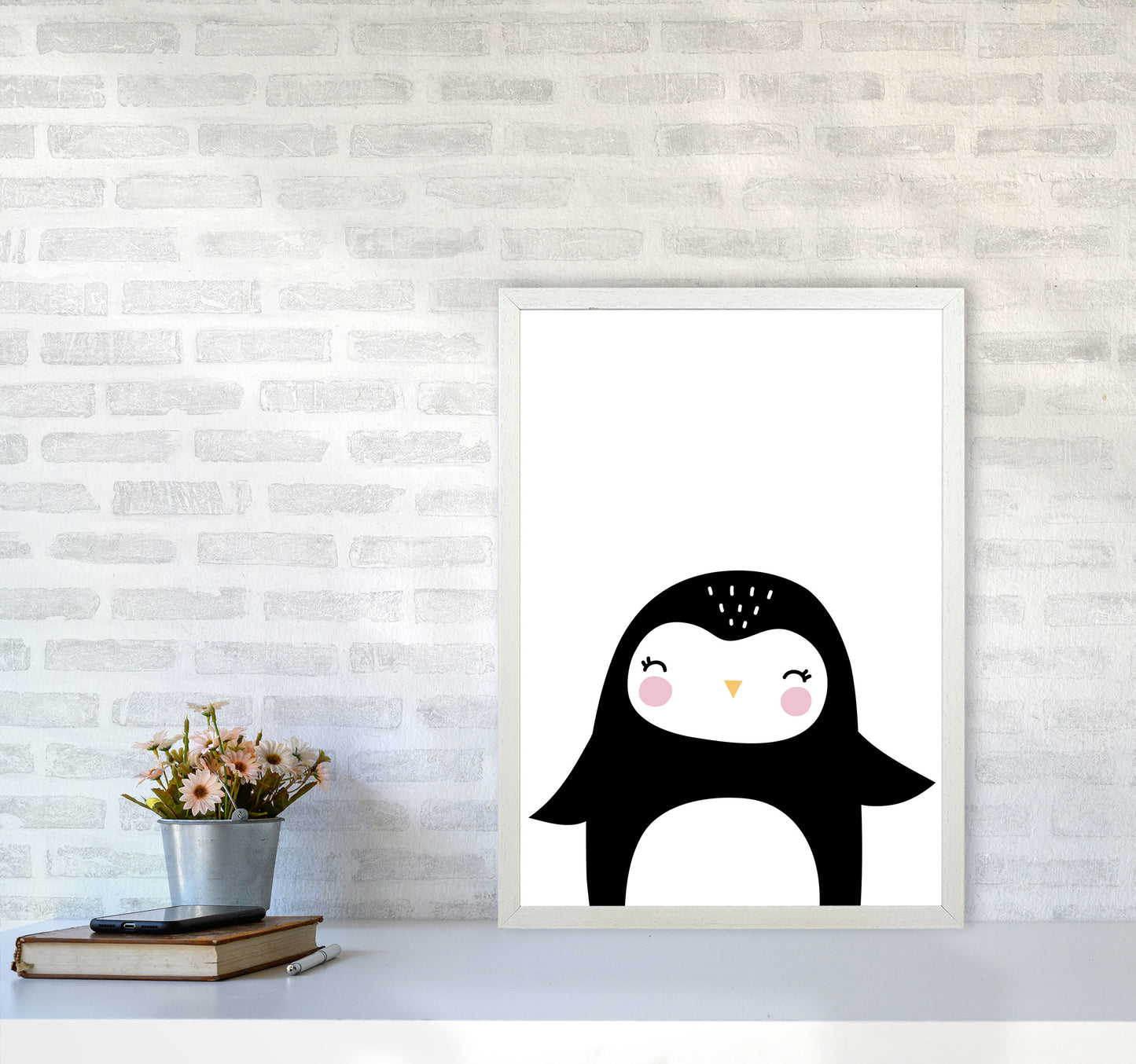 Penguin Modern Print Animal Art Print A2 Oak Frame