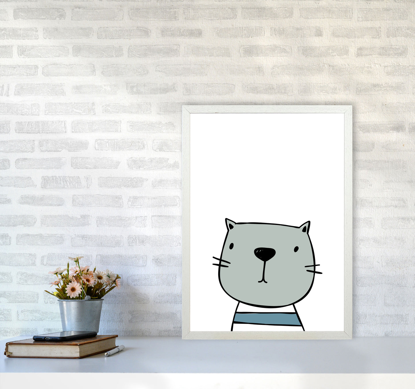 Cat Modern Print Animal Art Print A2 Oak Frame